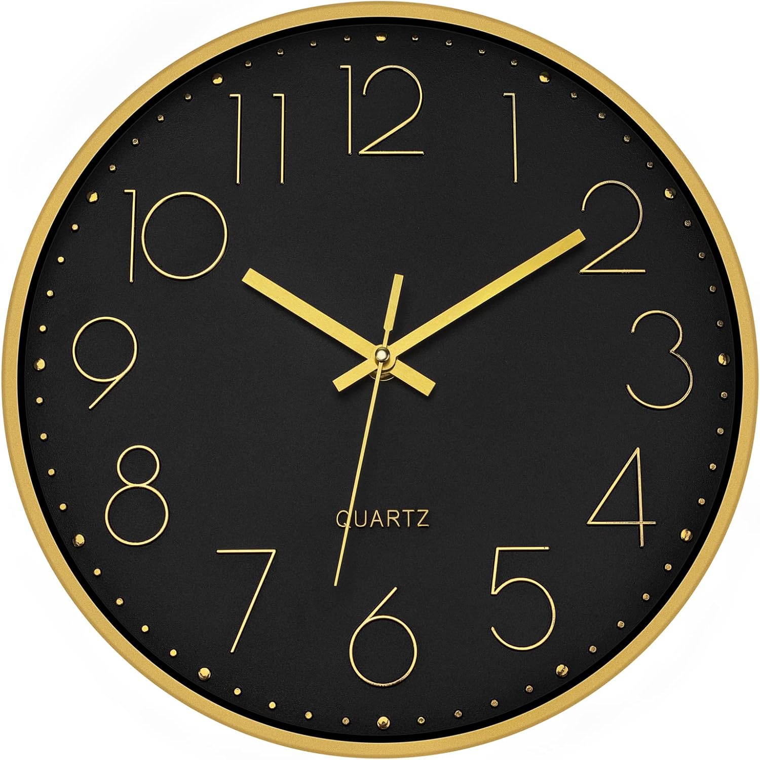 Battery Operated Luxe Black Wall Clock — 12" — Black Gold