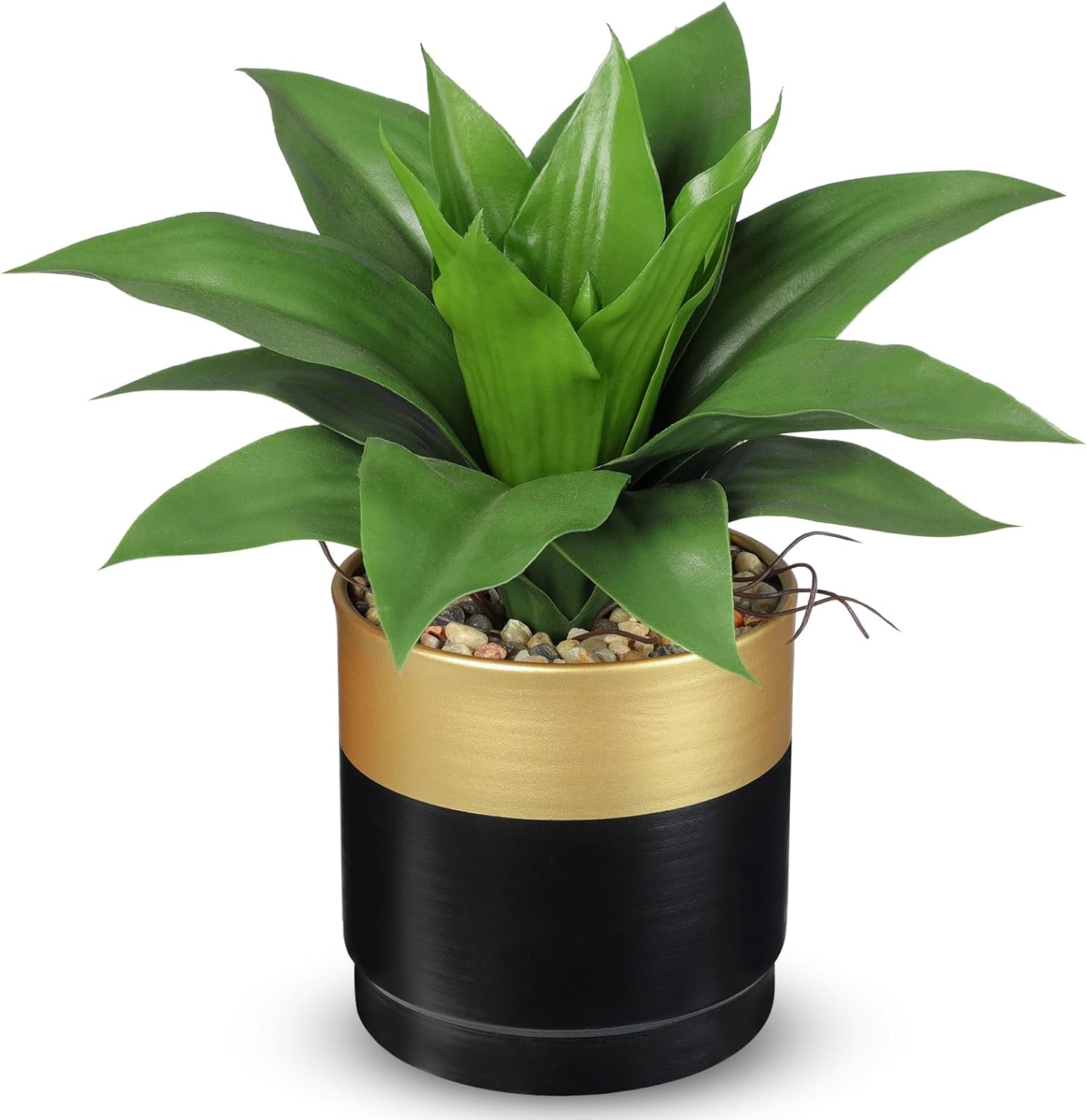 Farmhouse Black Artificial Plant — Green and Gray Agave Gold Black Vase