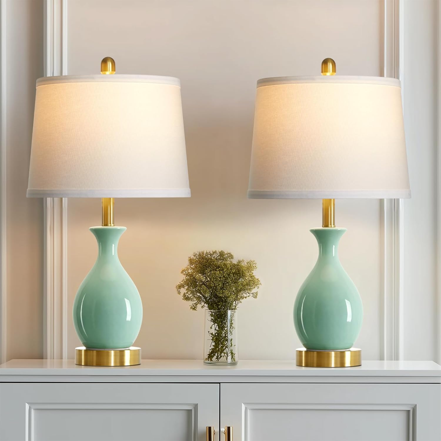 Modern Beige Bedside Lamp — 24" — Sage Green - 24"H