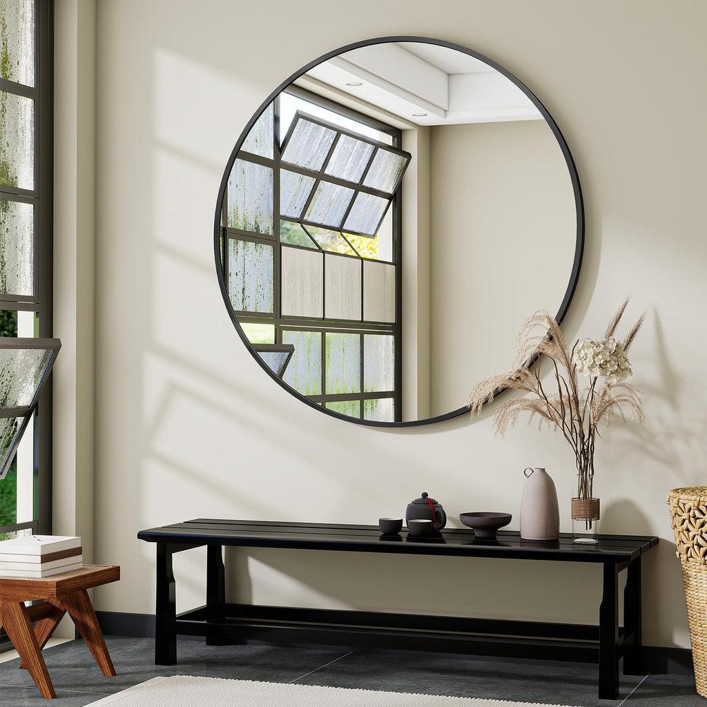 Round Modern Black Mirror — 48"