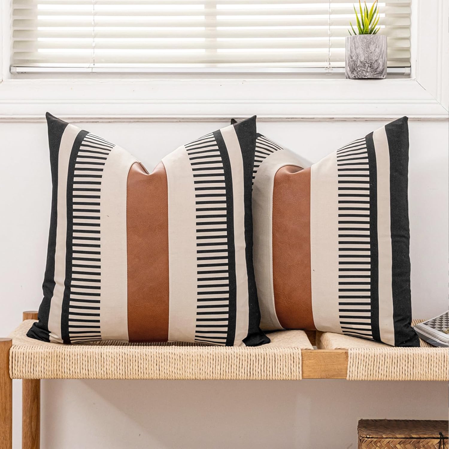 Boho Beige Throw Pillow Cover — 18" — 18" x 18" (Pack of 2)