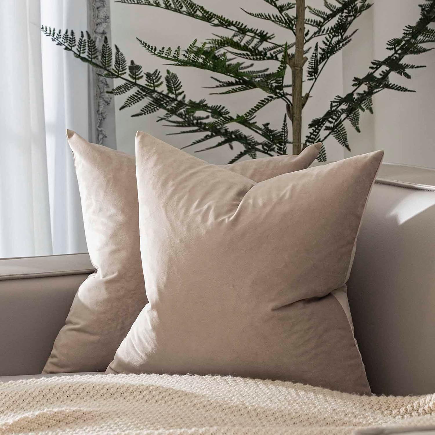 Velvet Luxe Beige Throw Pillow Cover — 20" — Cloud