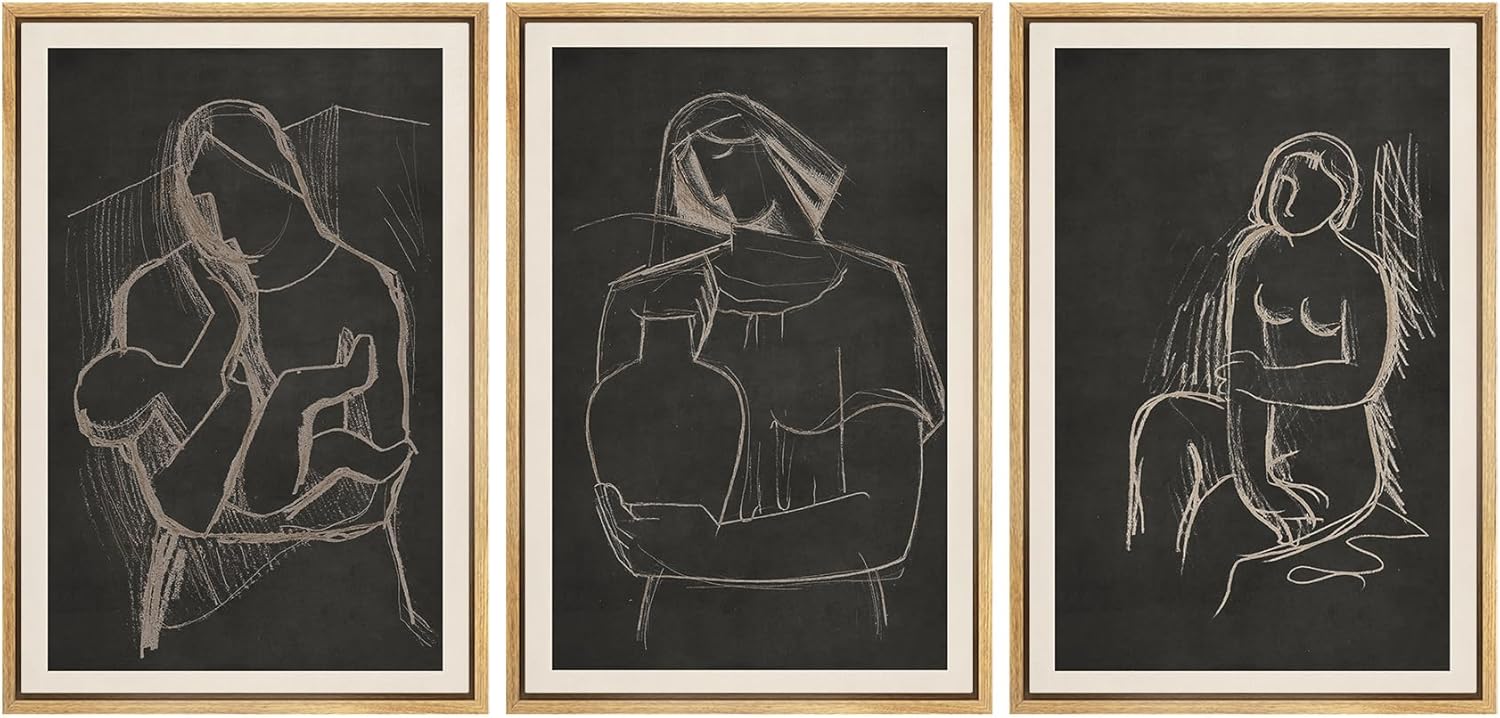 Modern Framed Wall Art — 16" — 16"x24"x3 Panels Natural