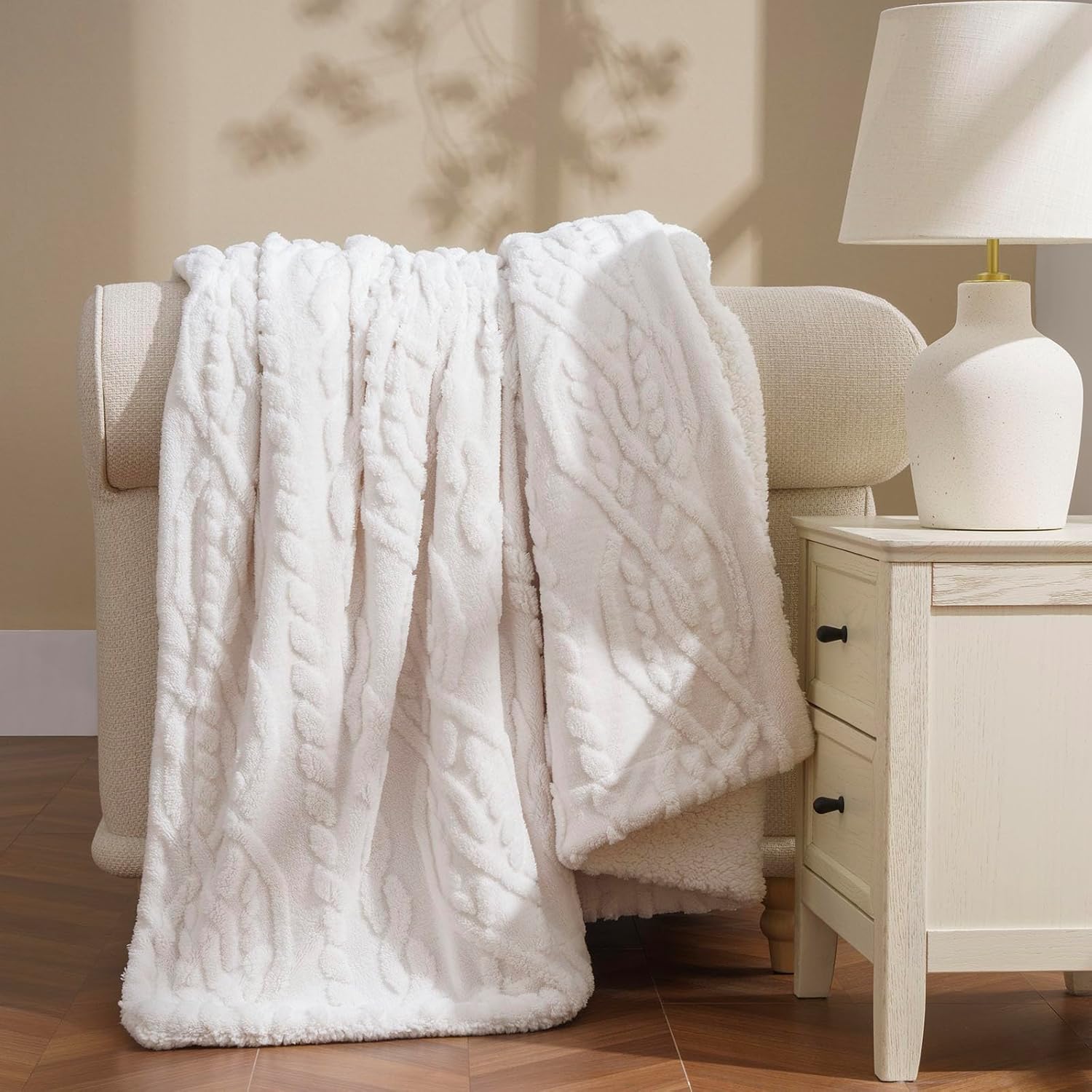 Boho Beige Throw Pillow — 50" — Bleach White