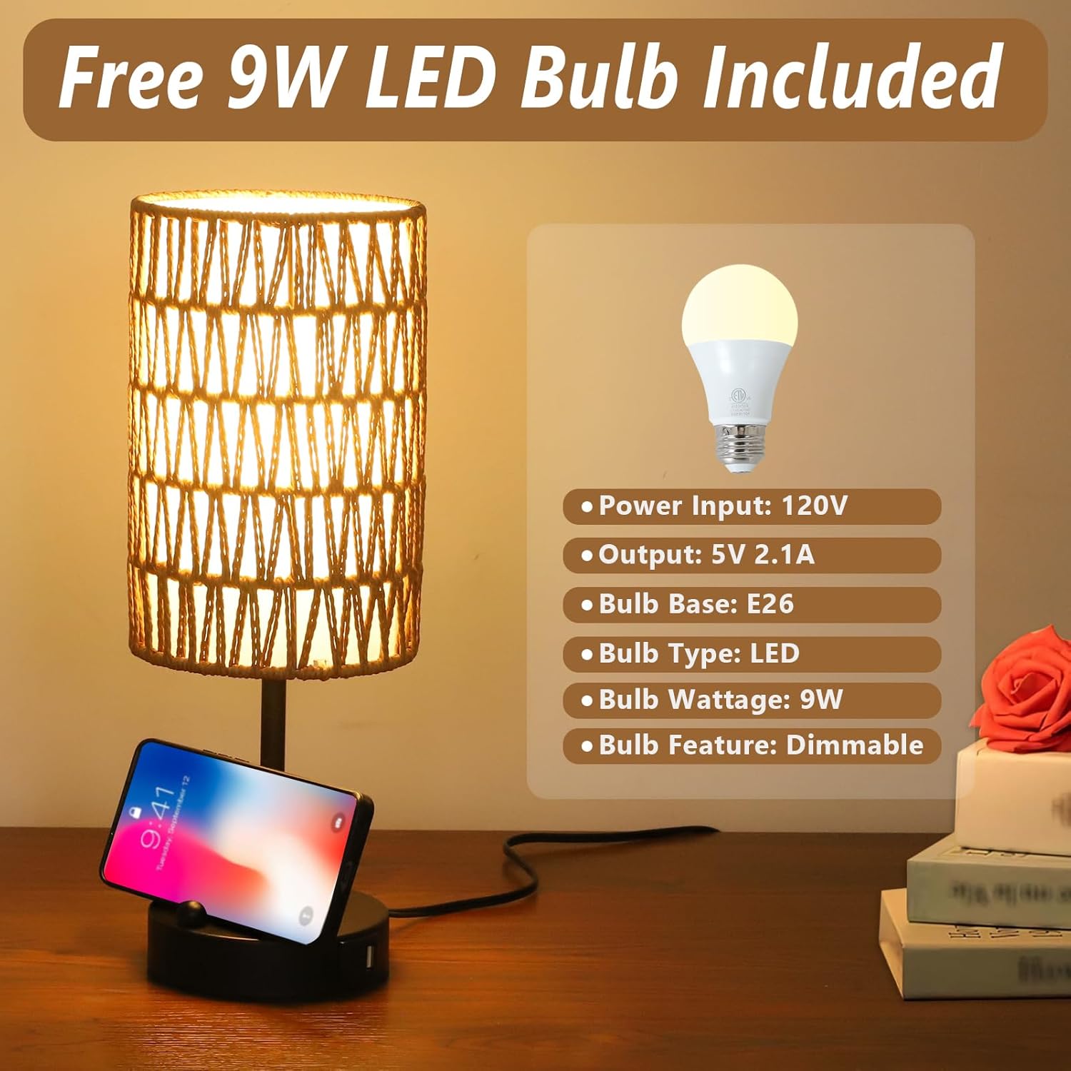 Dimmable Boho Black Desk Lamp - View 6
