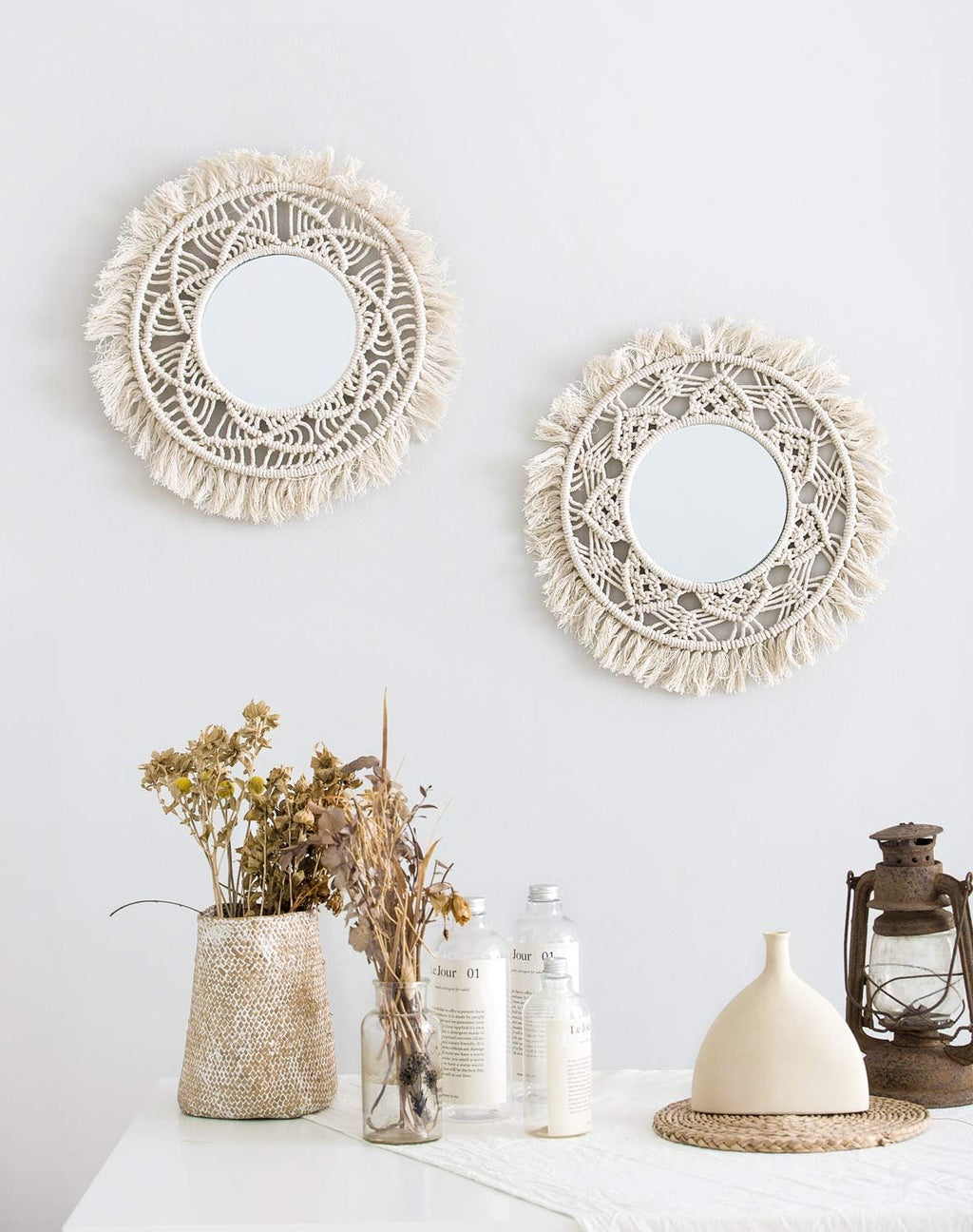 Round Boho Rattan Wall Mirror - View 2