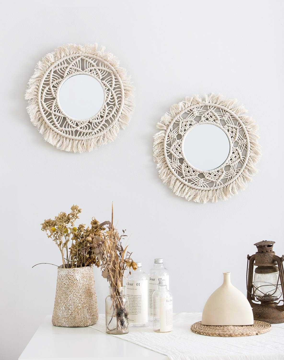 Round Boho Rattan Wall Mirror - View 2