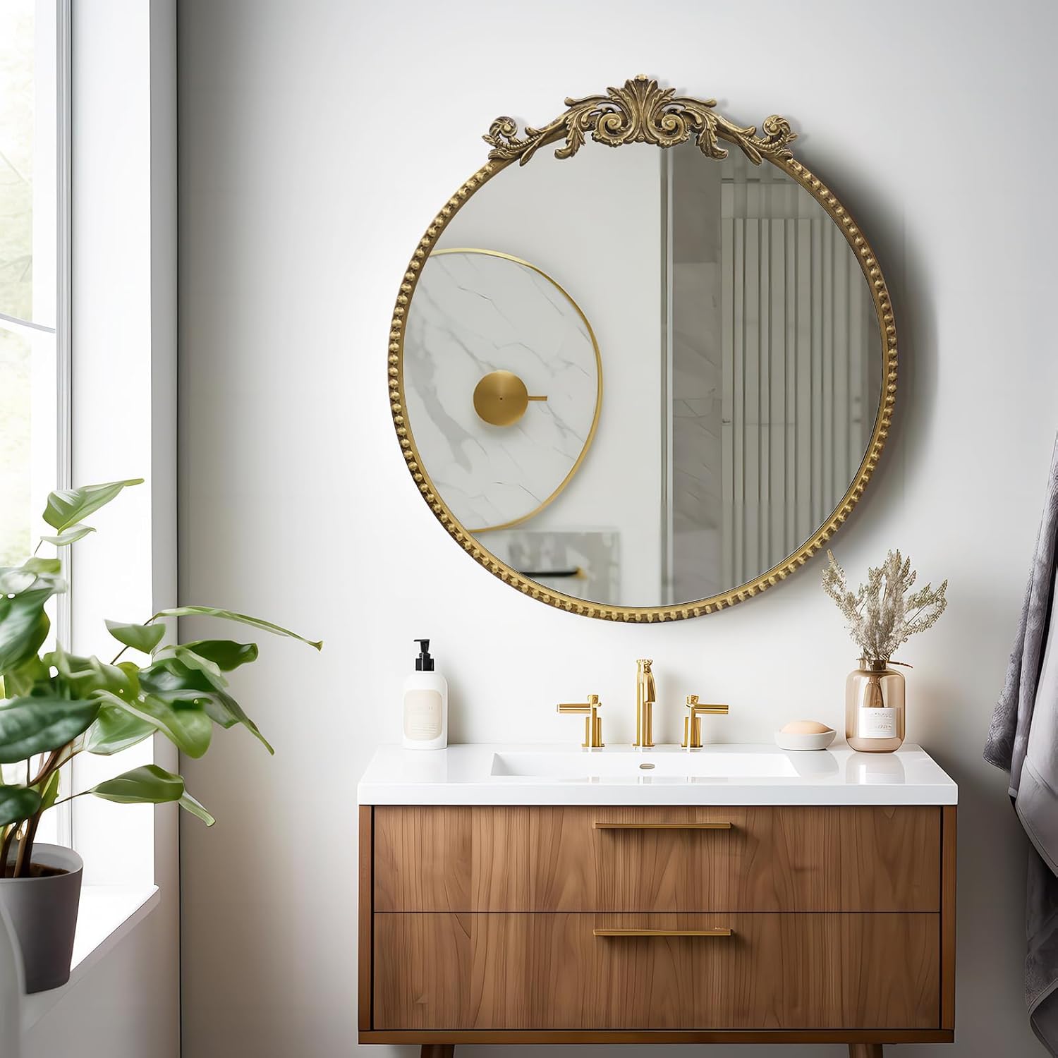 Round Luxe Black Wall Mirror — 28" - View 4