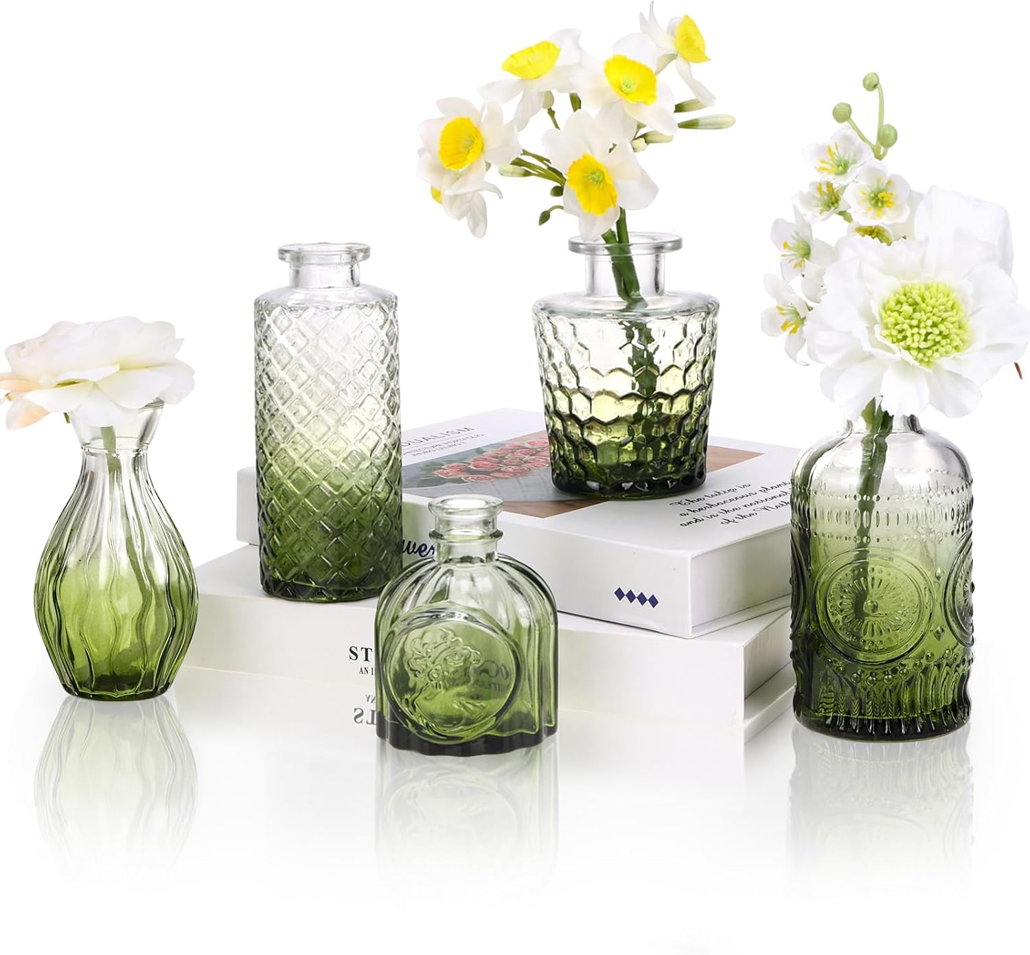 Vintage Blue Flower Vase — Set of 5 — Green