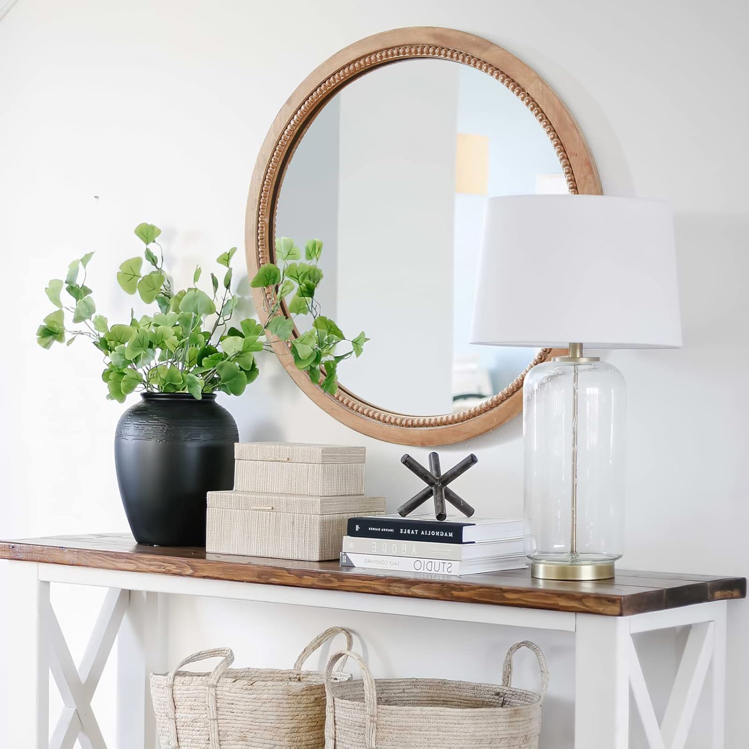 Round Boho Brown Wall Mirror — 24" - View 4