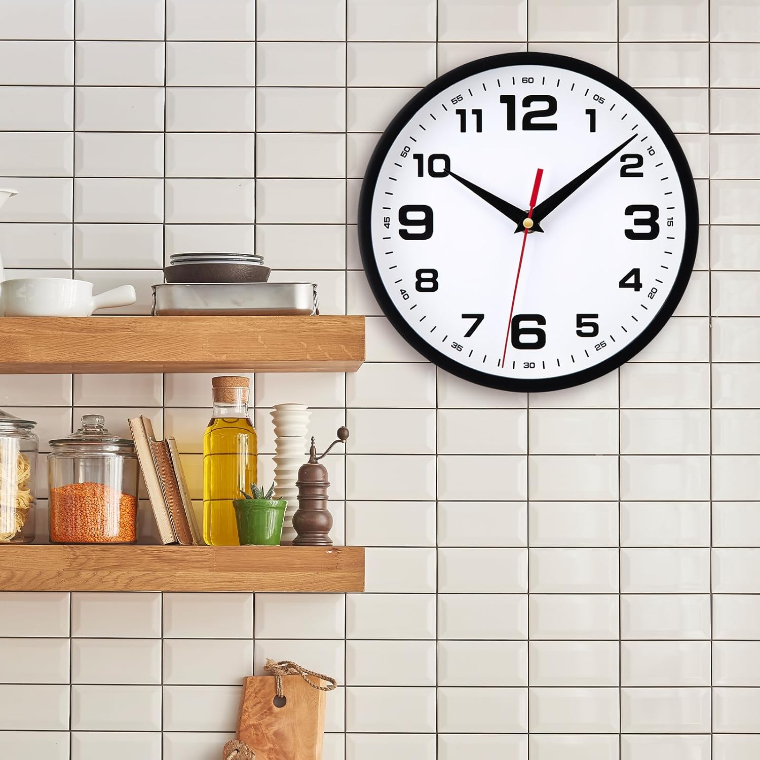 Battery Operated Modern Black Wall Clock — 10" - View 8