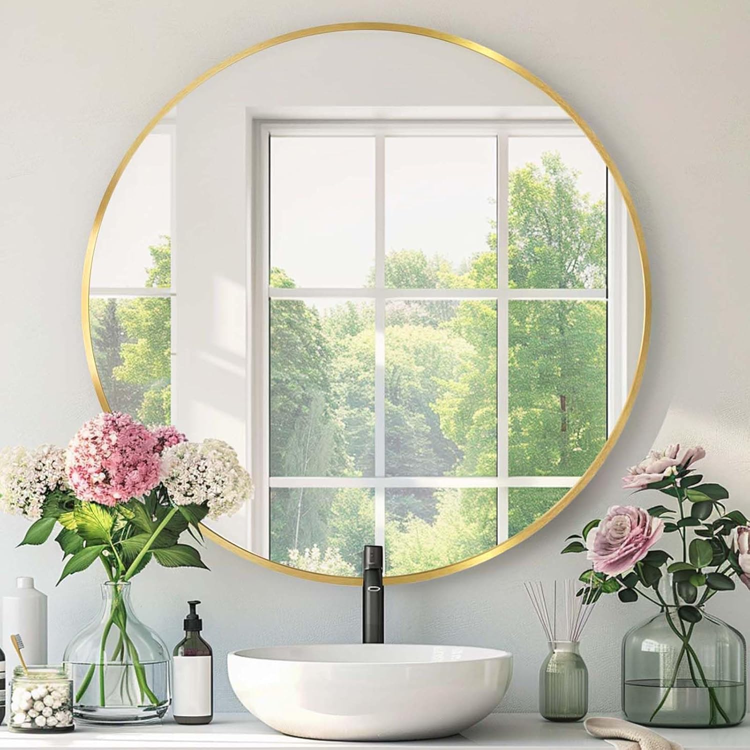 Round Black Mirror — 30" — Gold