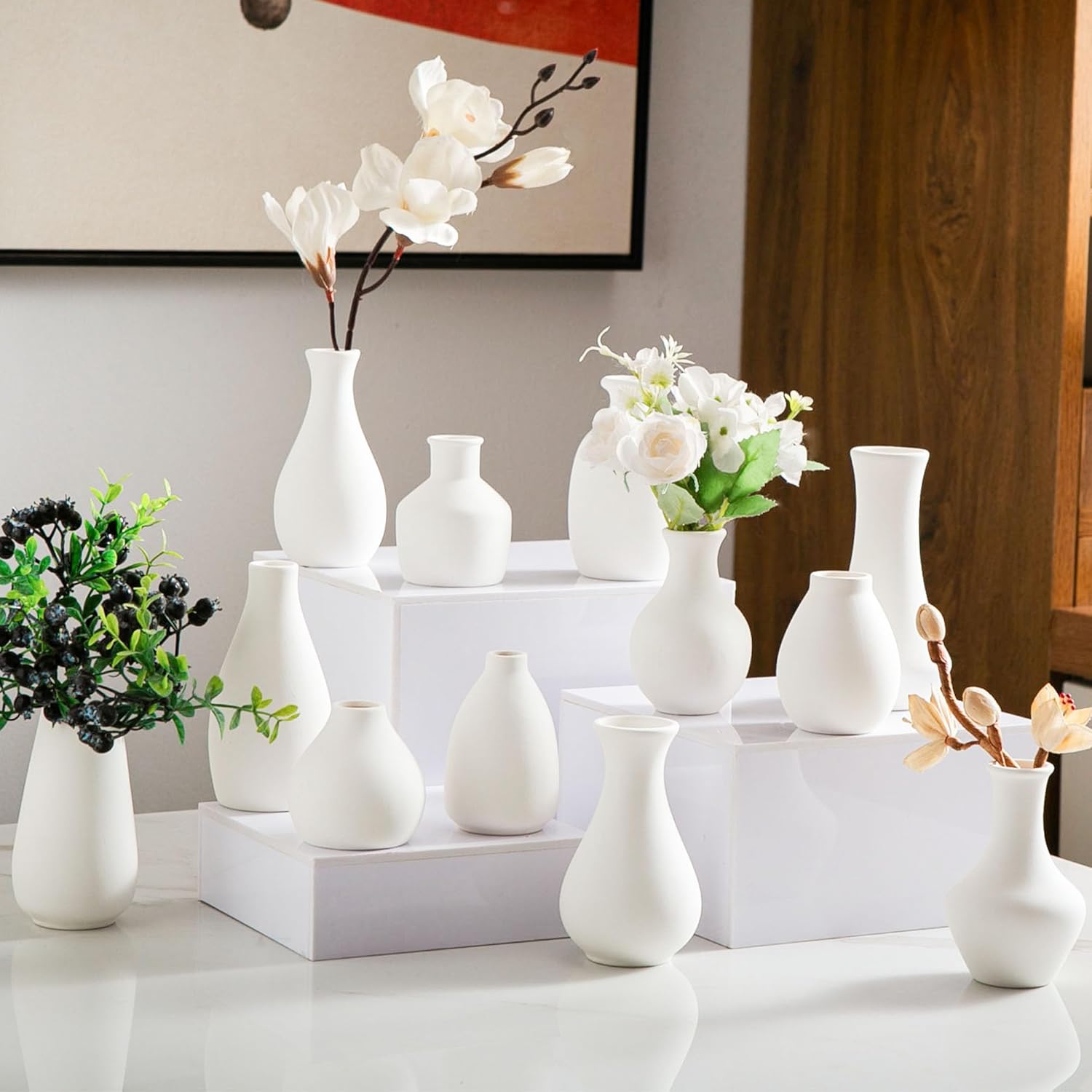 Modern Black Vase Set — Set of 12 — 01 White - 12 Pcs