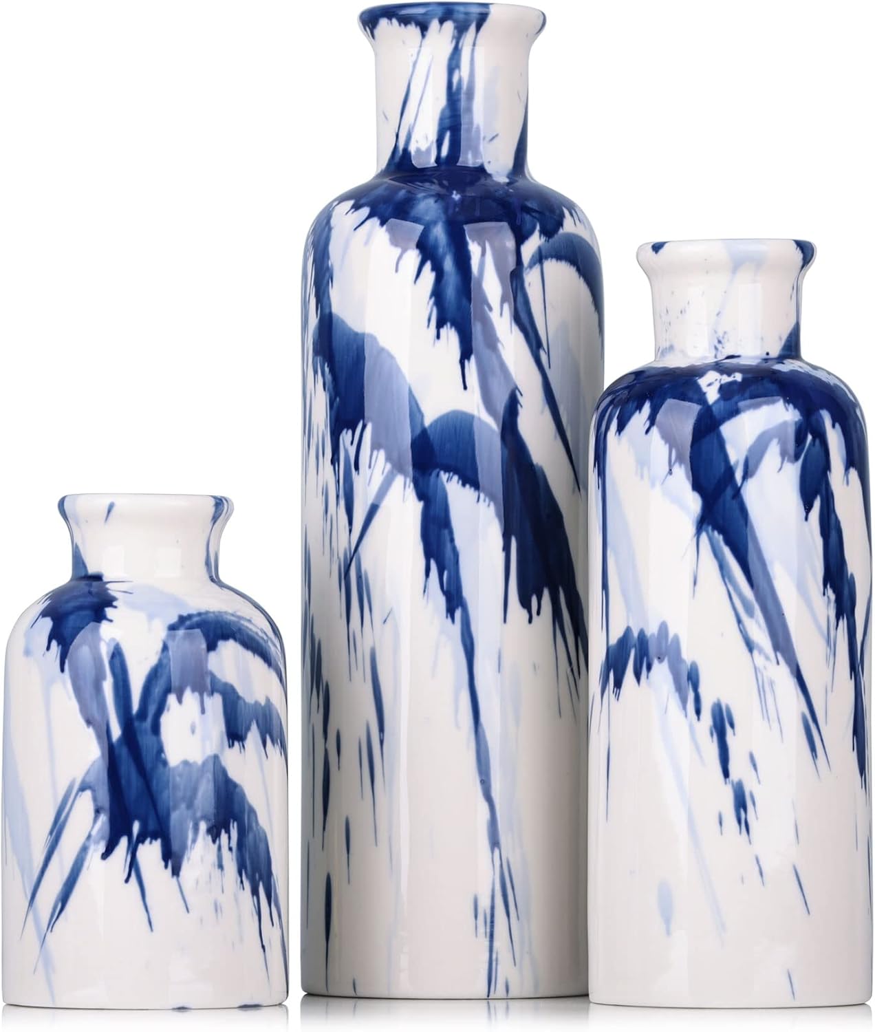 Farmhouse Beige Flower Vase — Blue & White