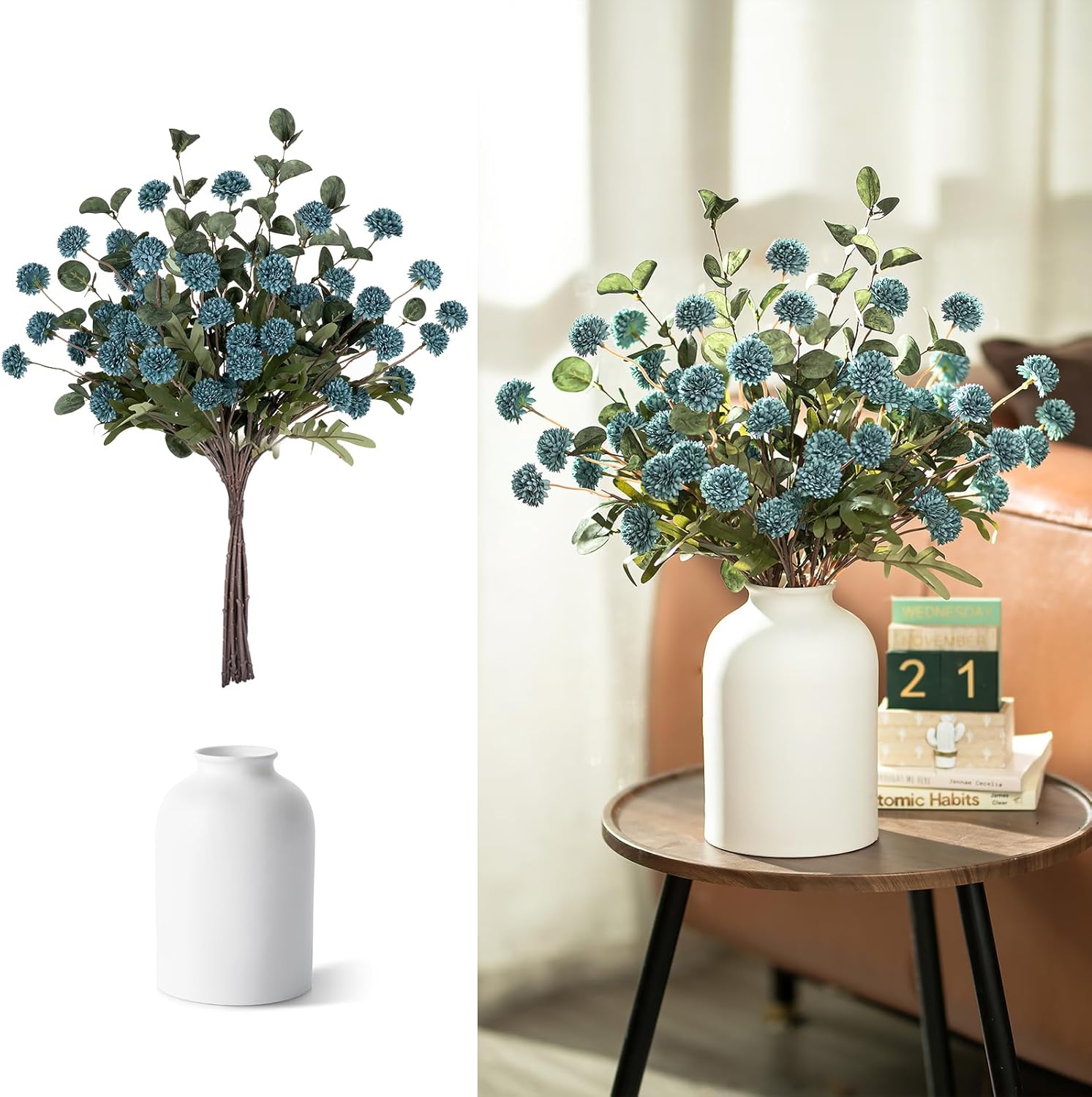 Beige Artificial Plant — Dusty Blue