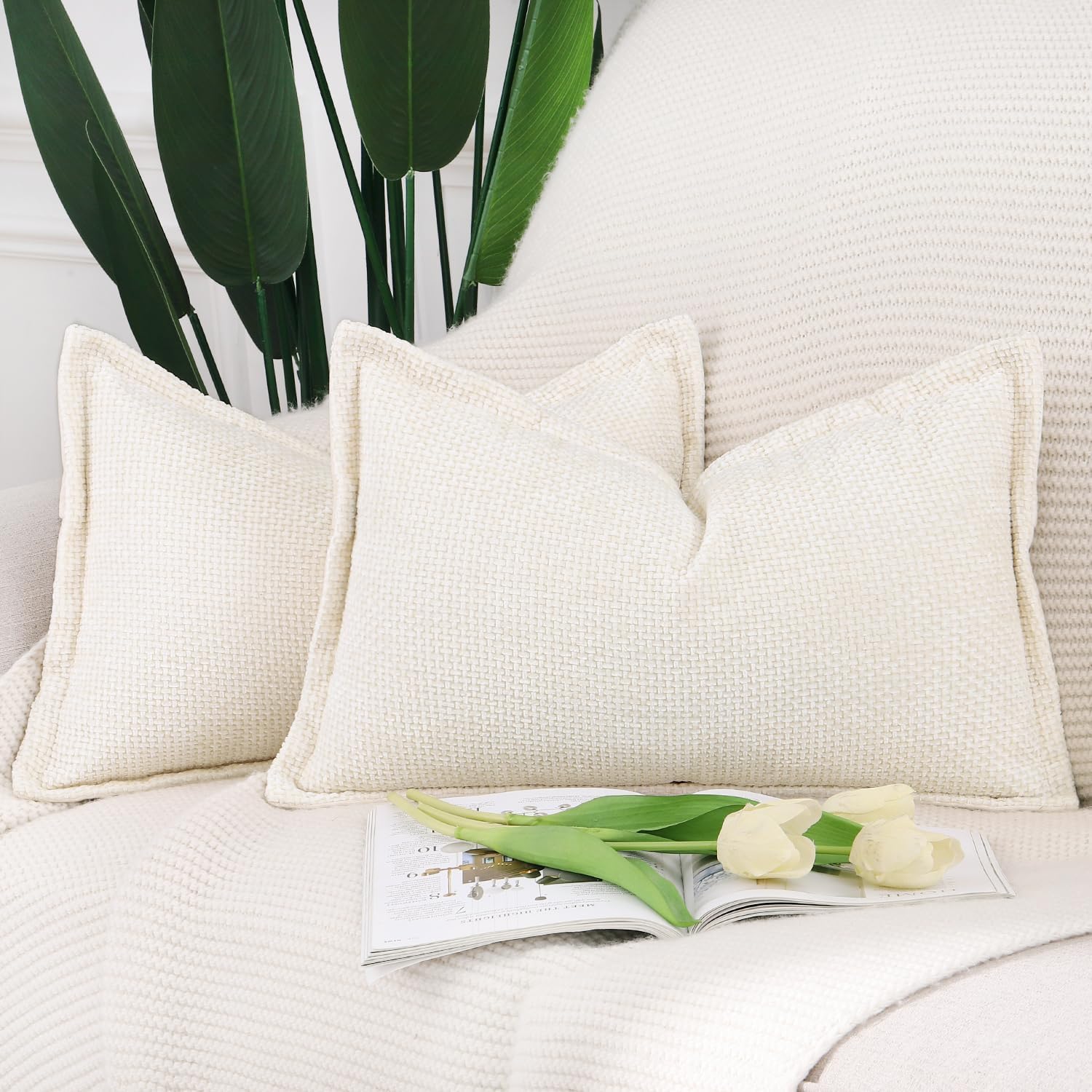 Velvet Boho Beige Throw Pillow Cover — 18" — Cream