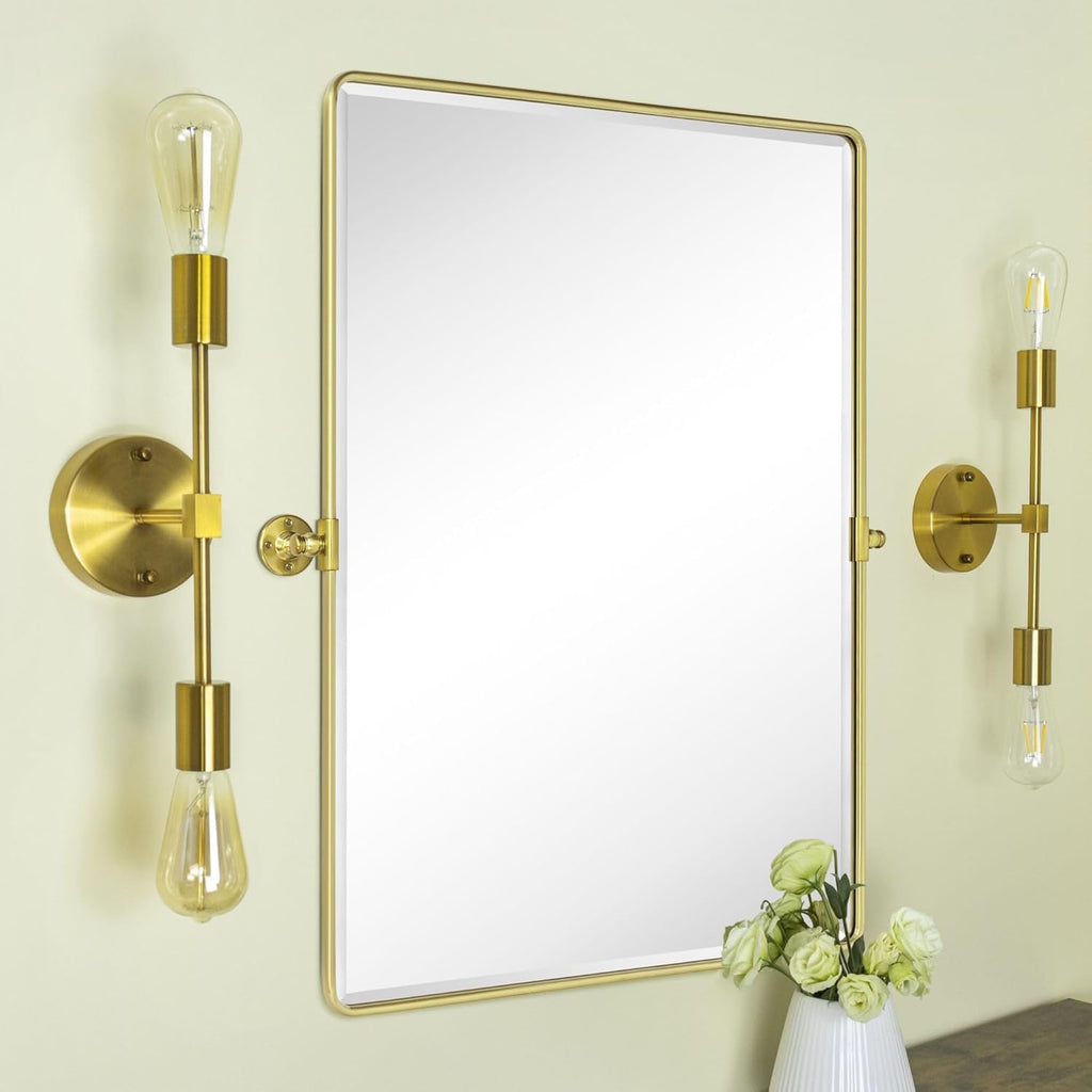Framed Farmhouse Black Vanity Mirror — 24" — Brush Gold