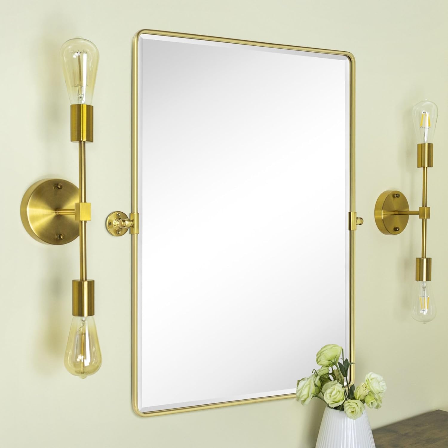 Framed Farmhouse Black Vanity Mirror — 24" — Brush Gold