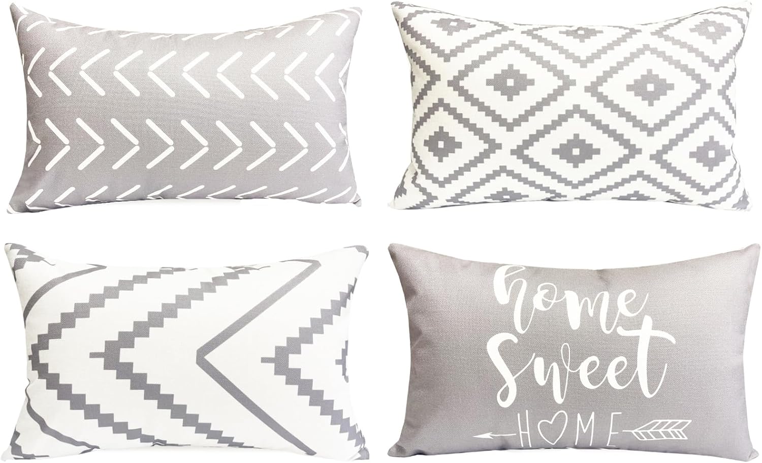 Linen Boho Beige Throw Pillow Cover — 18" — Grey-geometric