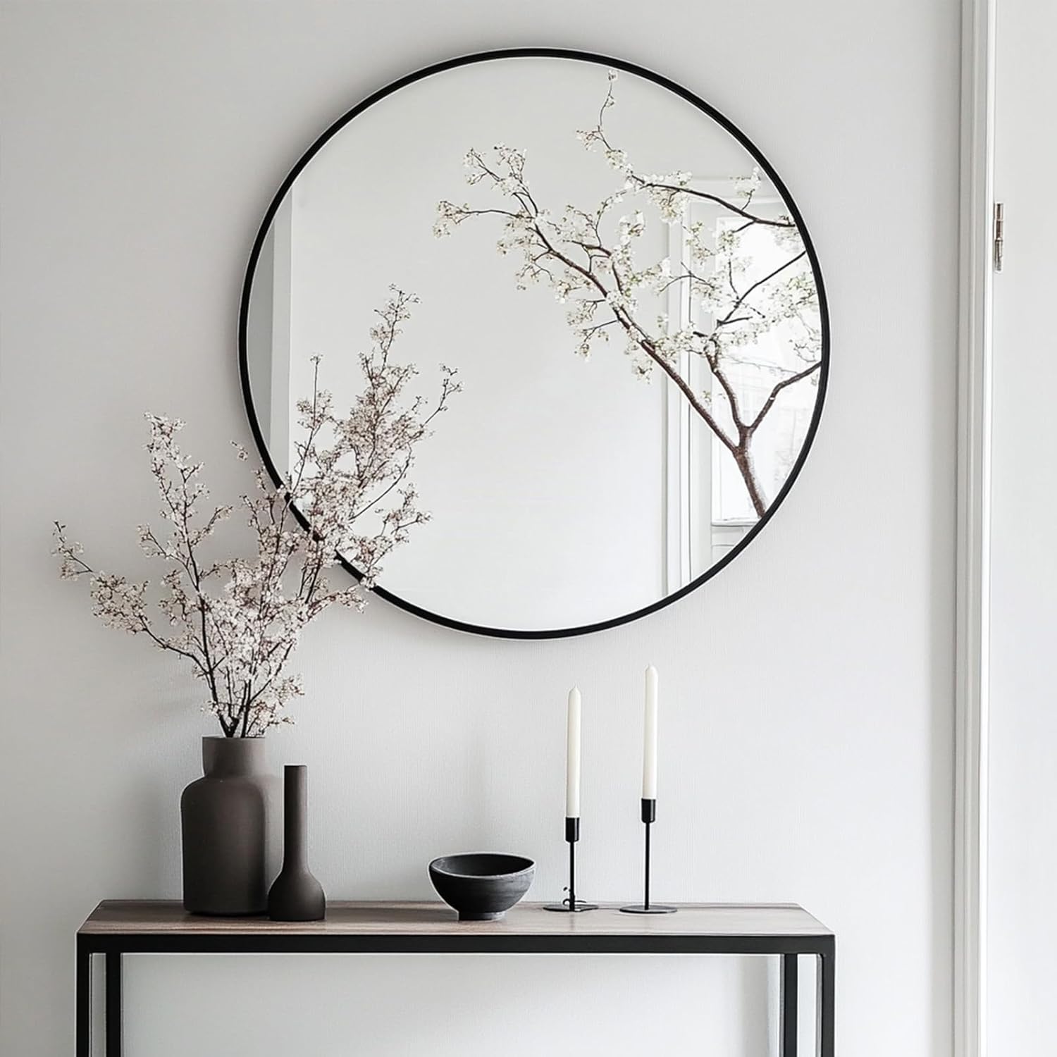 Round Farmhouse Black Wall Mirror — 24" - View 4