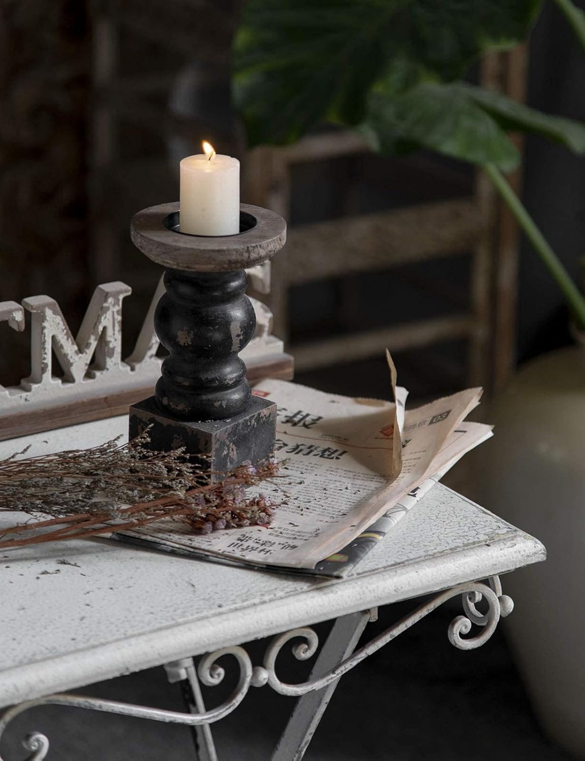 Farmhouse Wood Pillar Candle — 3.9" - View 2