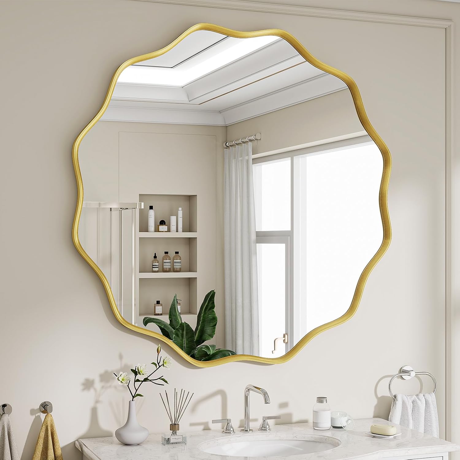 Round Black Mirror — 20" — Gold