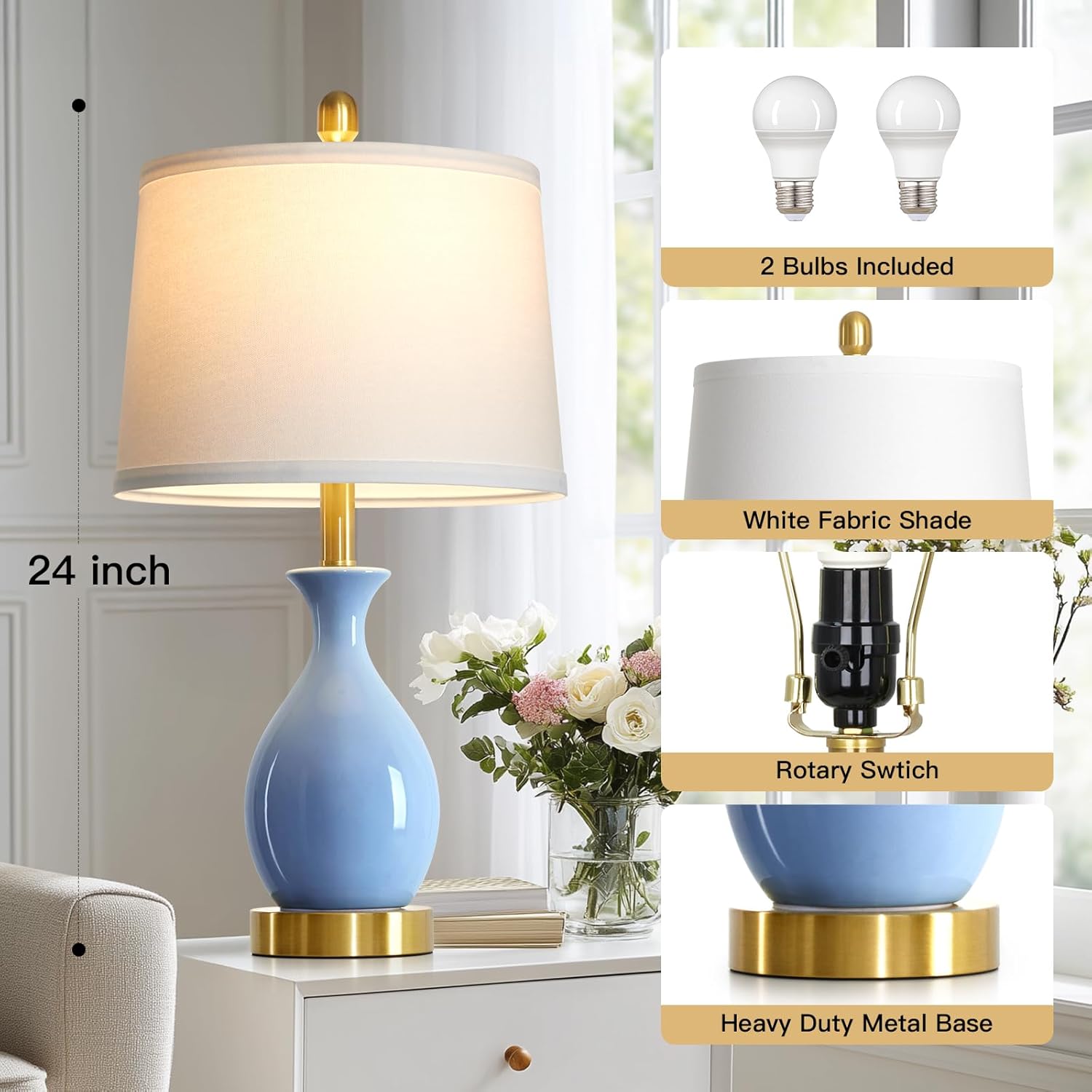Modern Beige Bedside Lamp — 24" - View 2