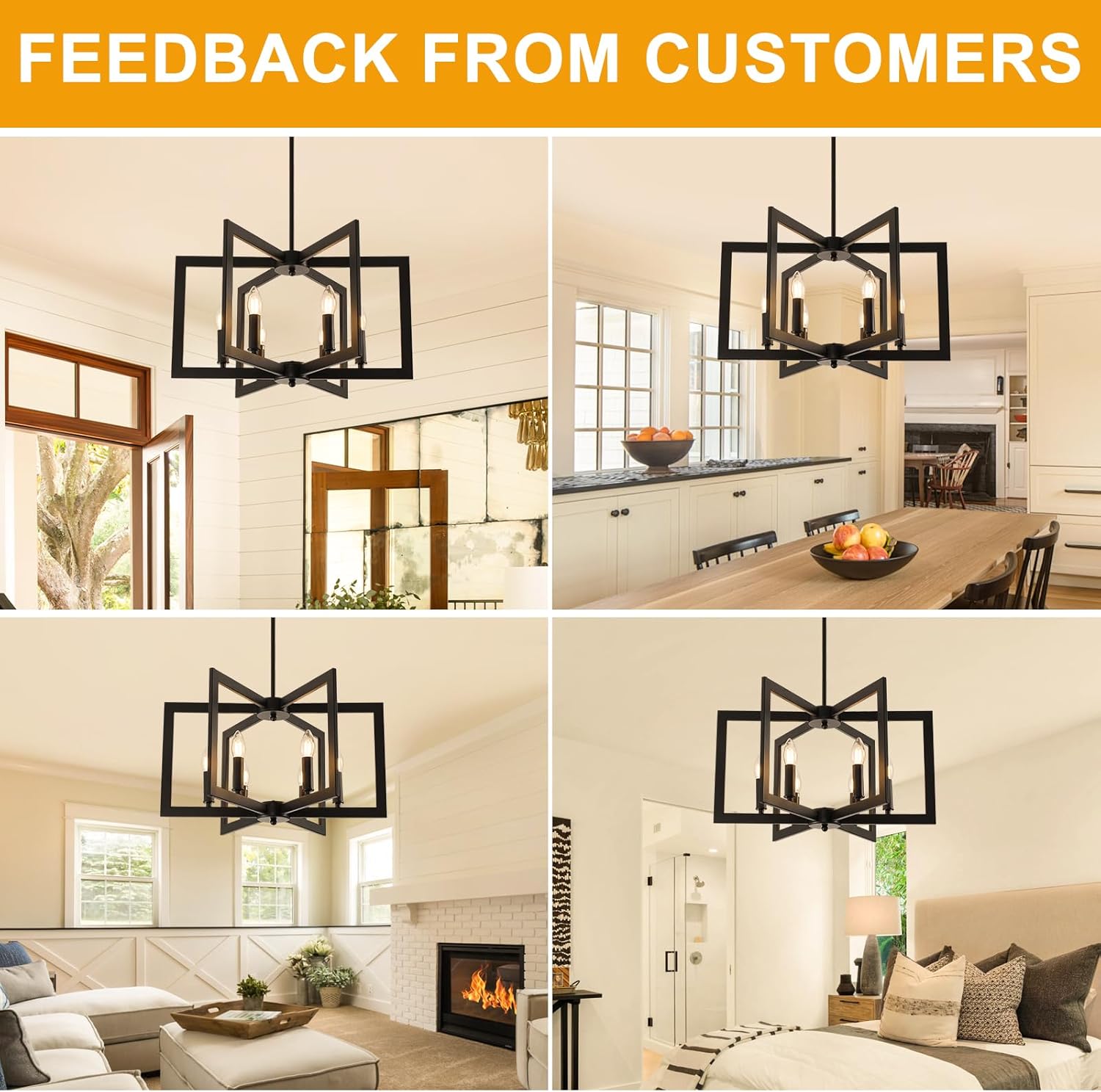 Farmhouse Black Chandelier — 6-Light - View 3
