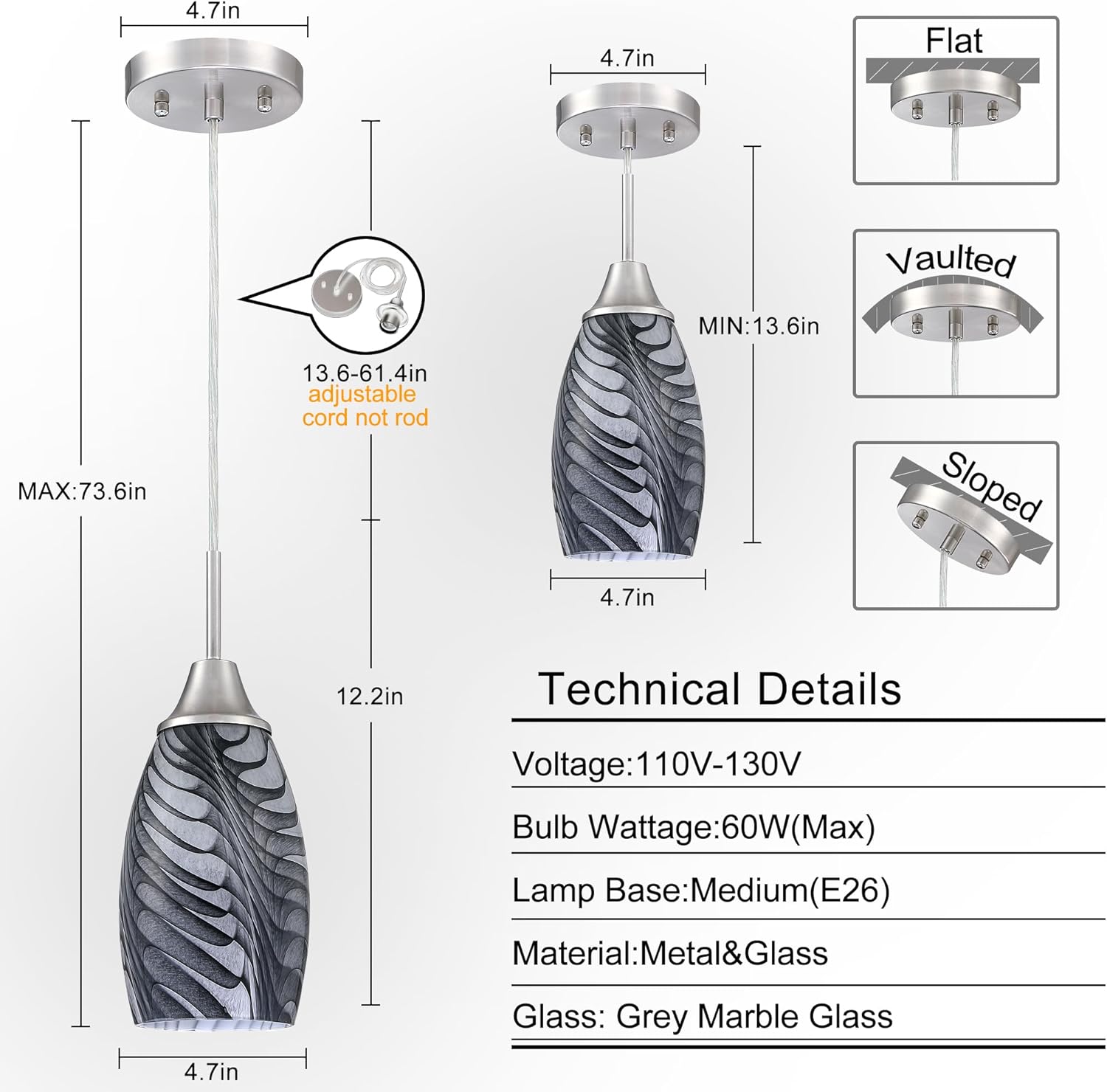 Oval Luxe Black Pendant Light — 4.72" - View 2