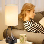USB Charging Modern Beige Bedside Lamp — Set of 2 - View 6