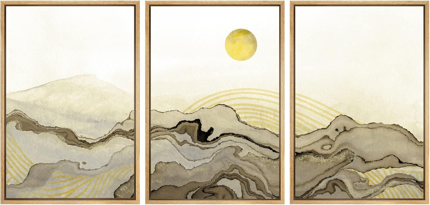 Framed Modern Fabric Wall Art — 24" — 24"x36"x3 Panels Natural