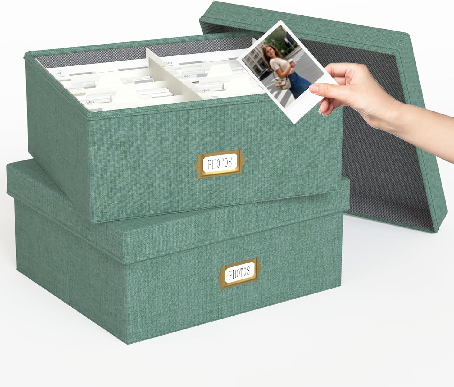 Linen Beige Storage Basket — 4x6 — Green