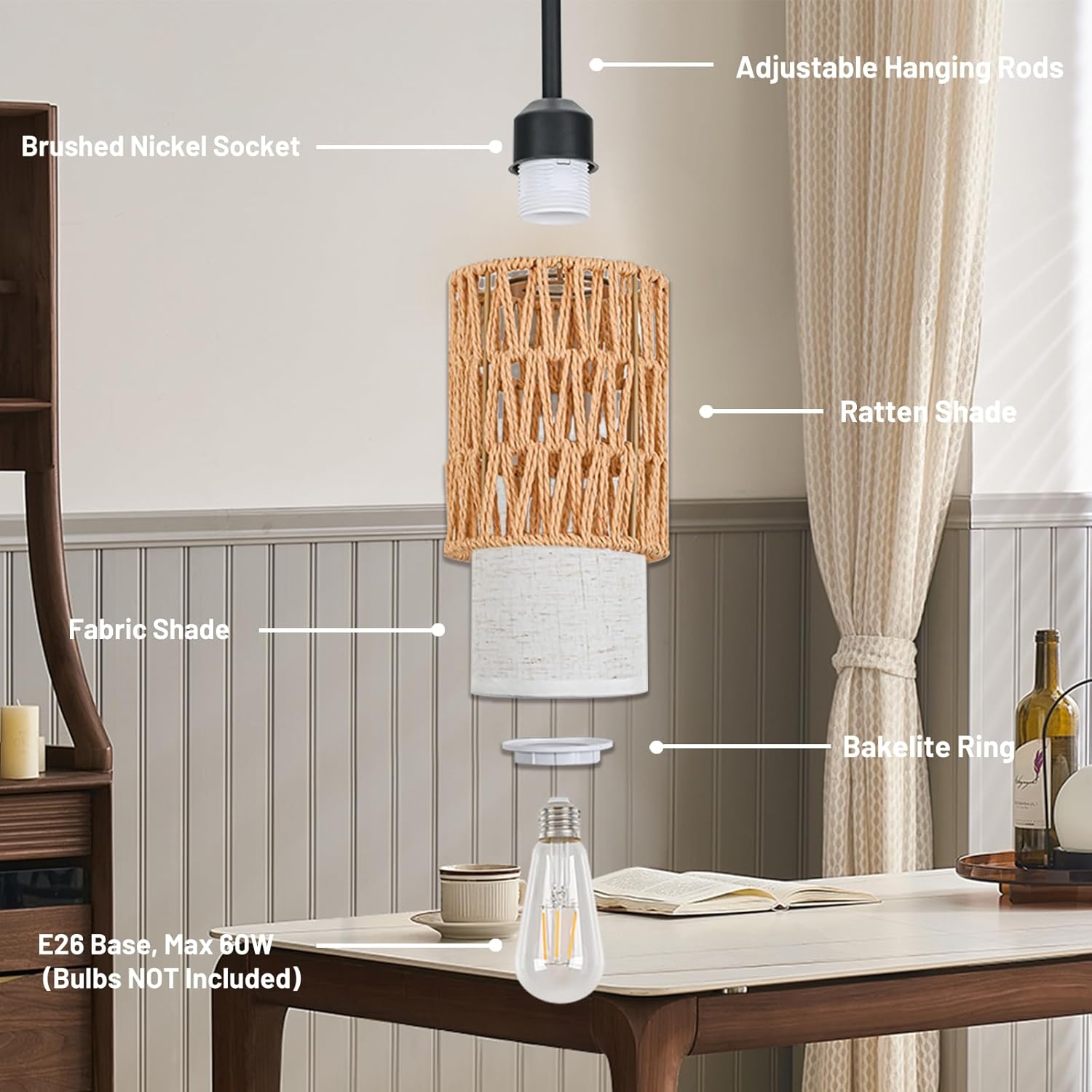 Adjustable Boho Metal Pendant Light — 4.8" - View 8