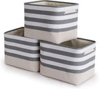 Beige Storage Bin — Grey&White Stripes