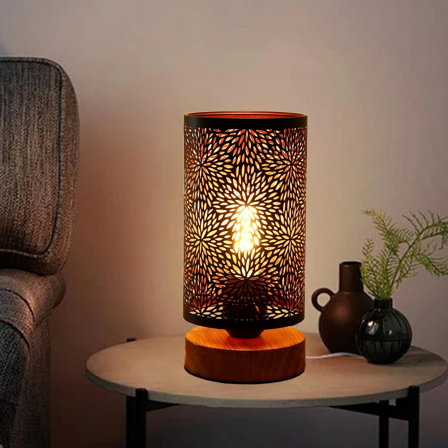 Dimmable Farmhouse Metal Bedside Lamp — chrysanthemum
