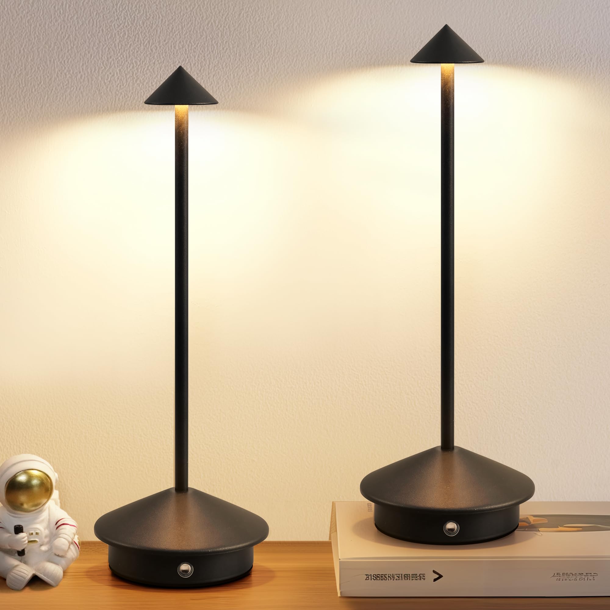 Cordless Modern Black Desk Lamp — Set of 2