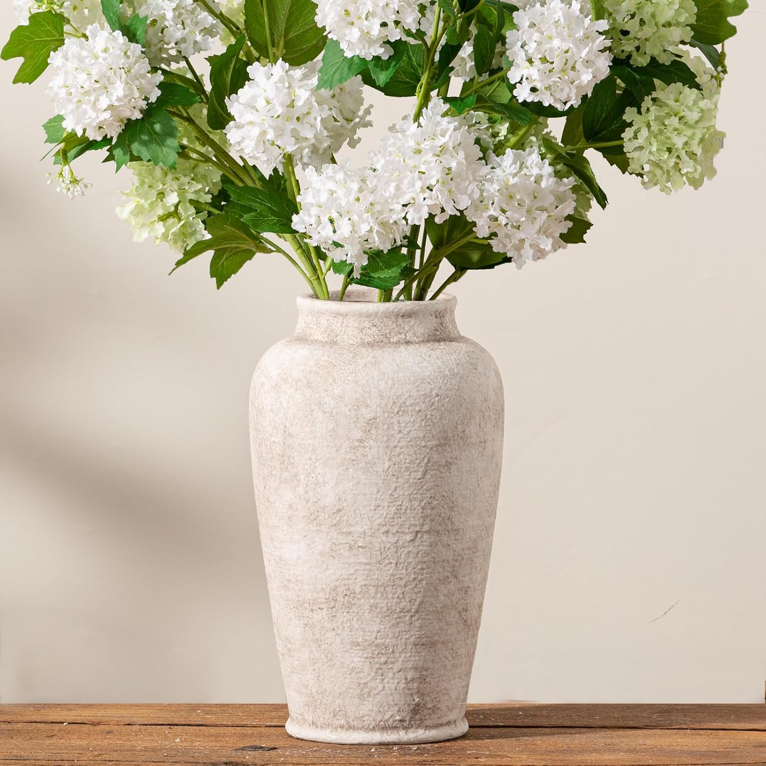 Farmhouse Brown Flower Vase — 11" — 11"h - Rustic White