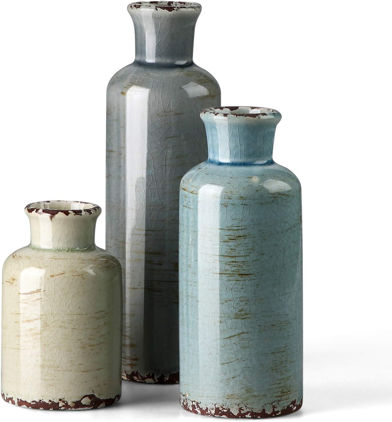 Farmhouse Blue Flower Vase — Set of 3 — Multicolored