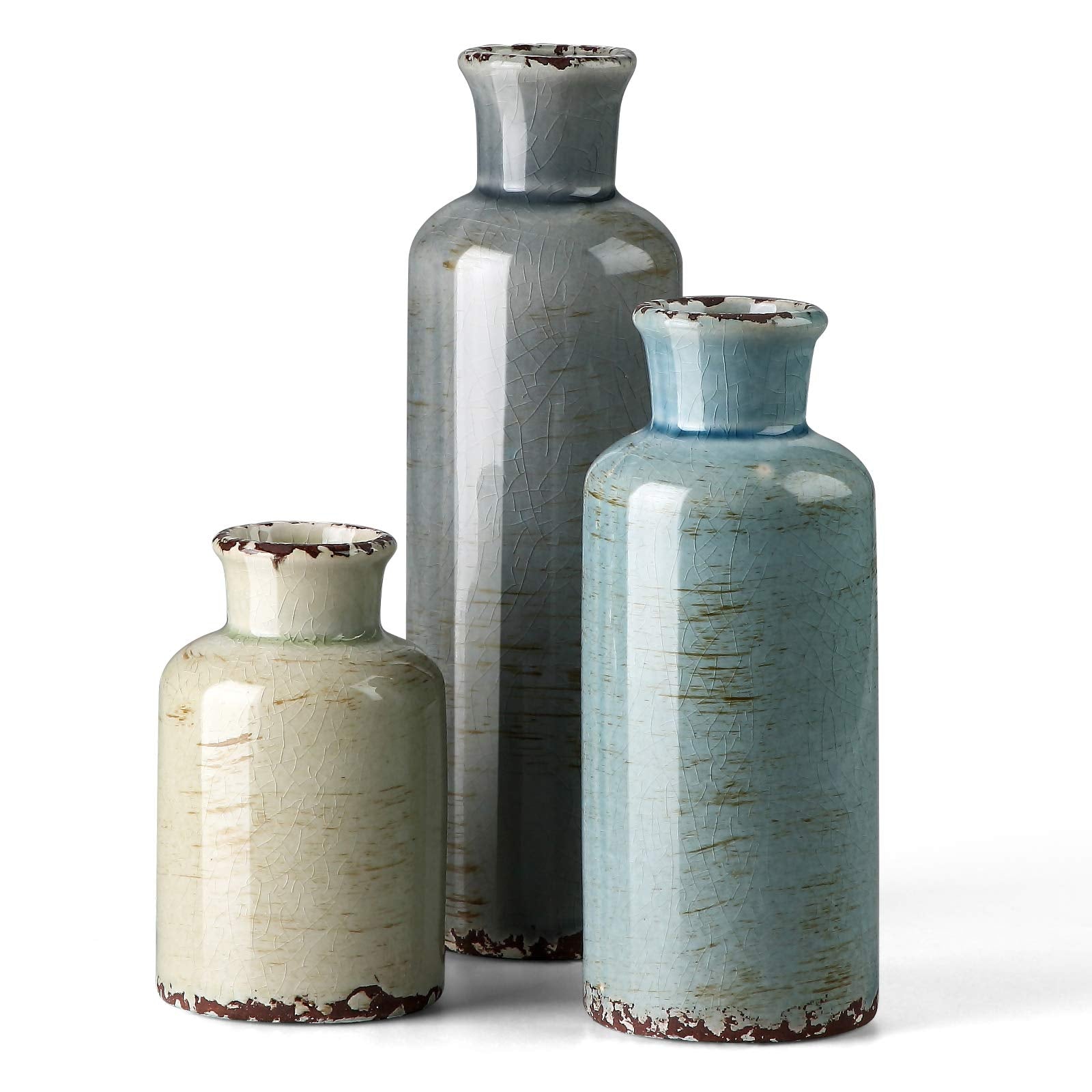 Farmhouse Blue Flower Vase — Set of 3