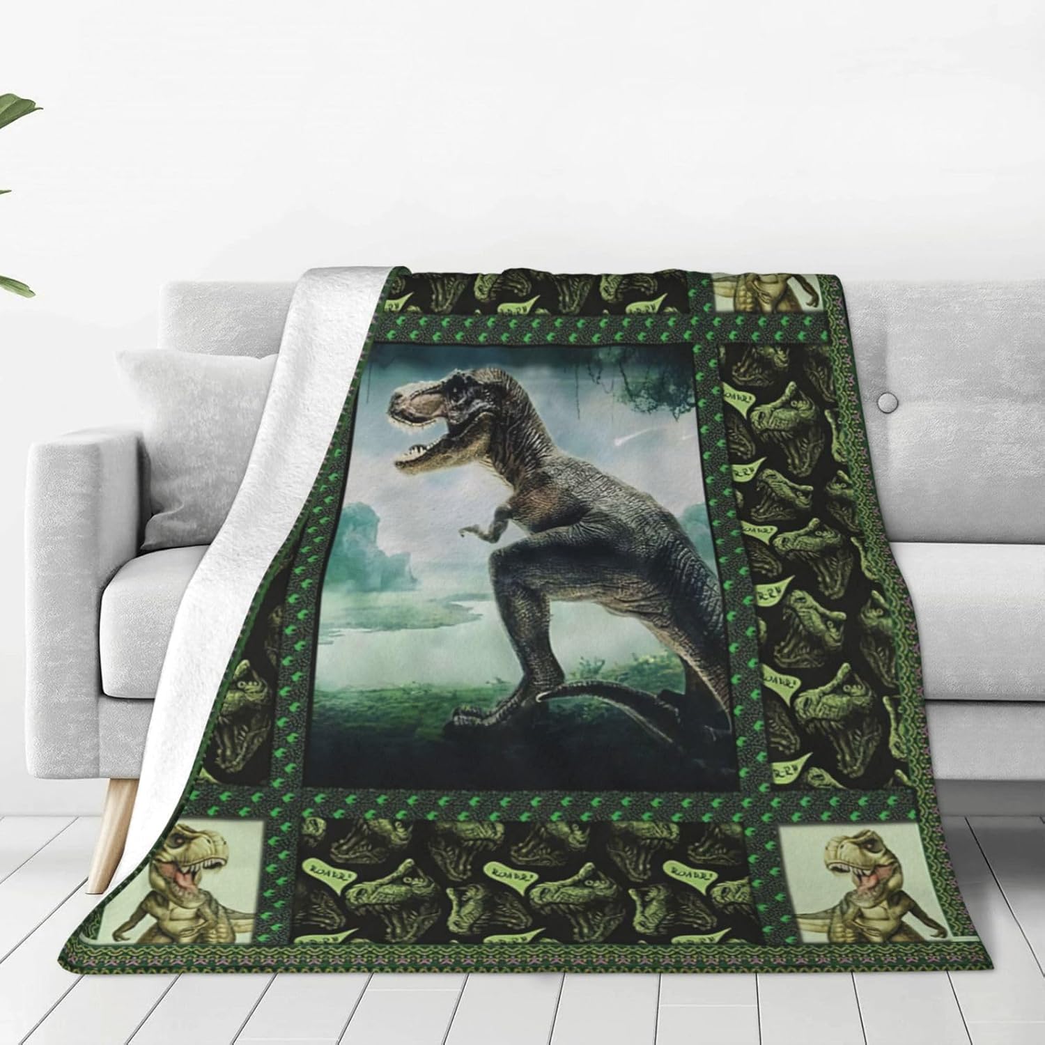 Black Throw Pillow — 50" — T-rex Blanket