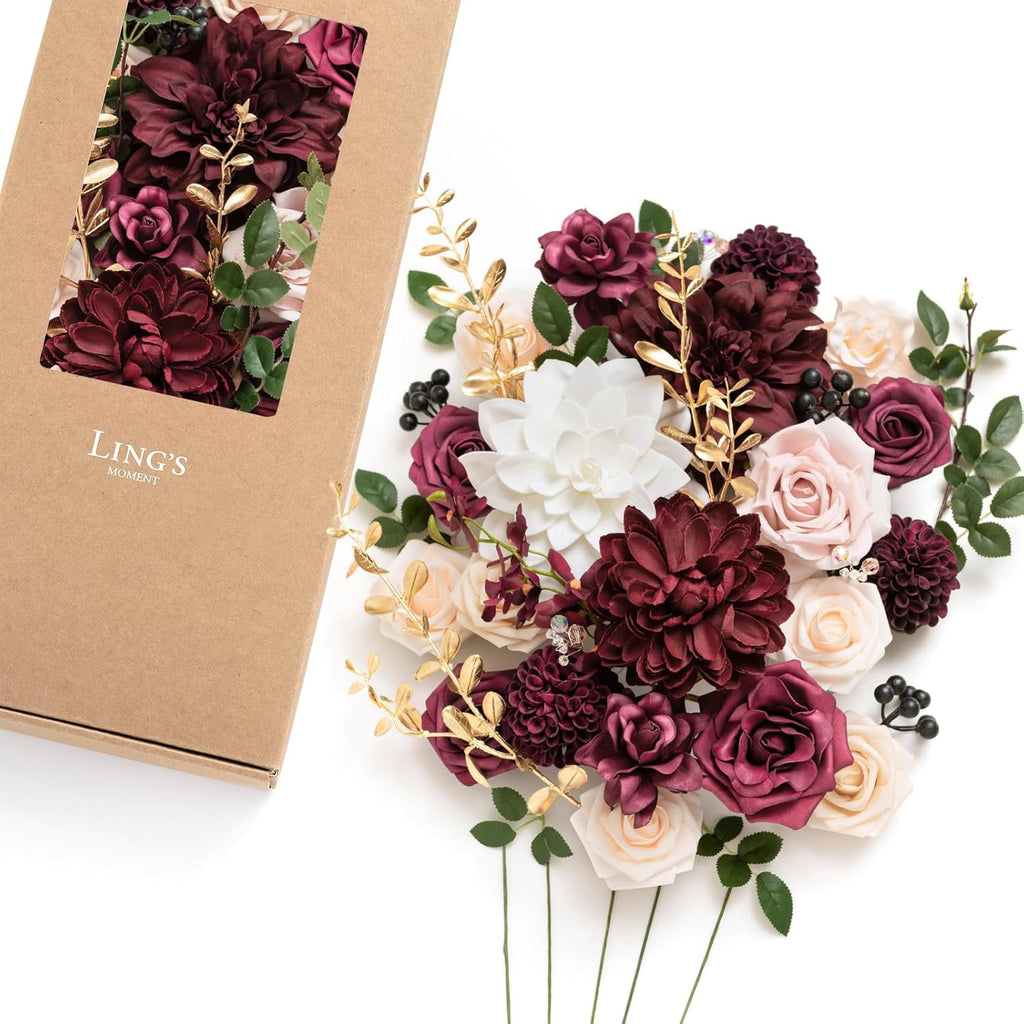 Black Artificial Plant — Red-marsala & Soft Peach