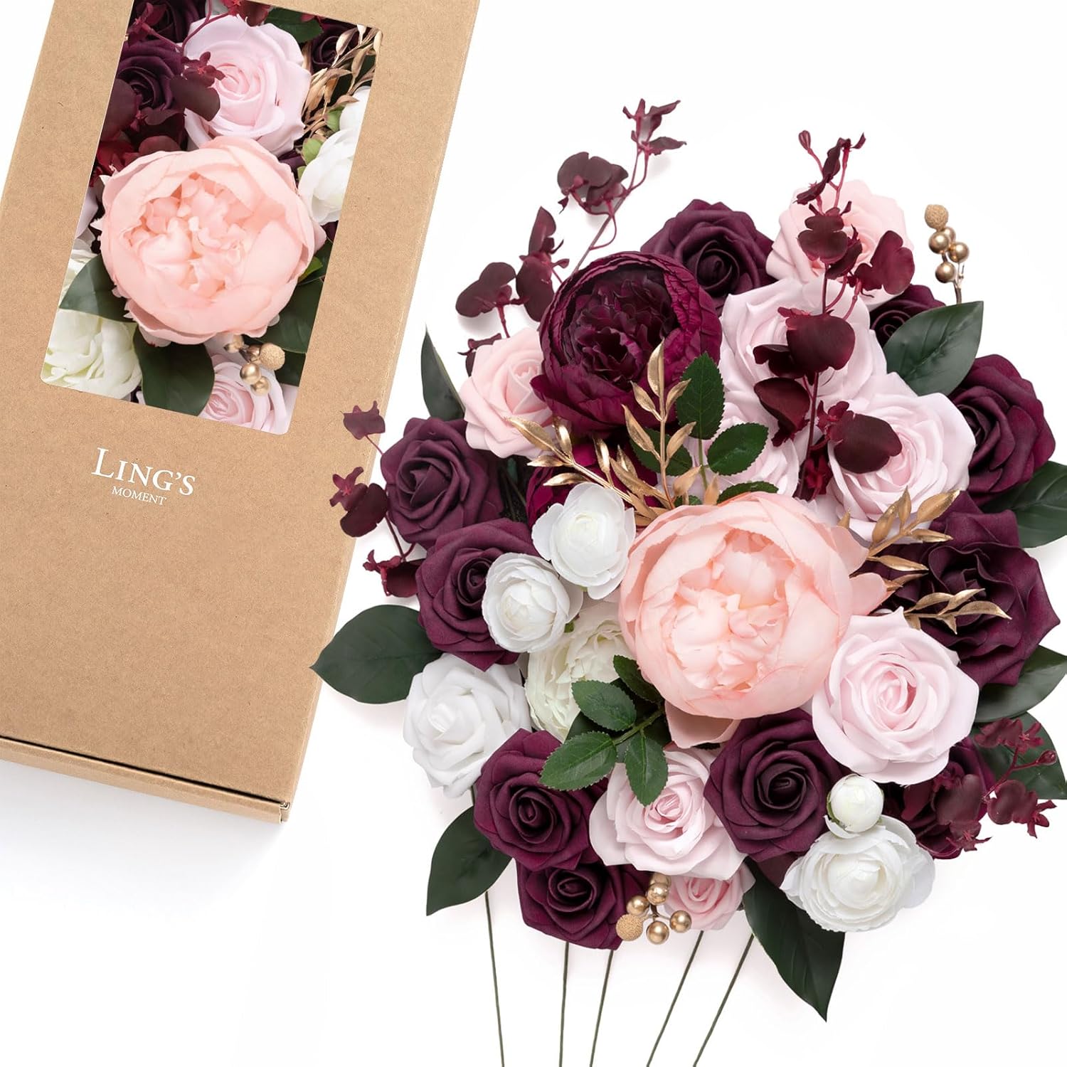 Black Artificial Plant — Red-berry Pink & Blush