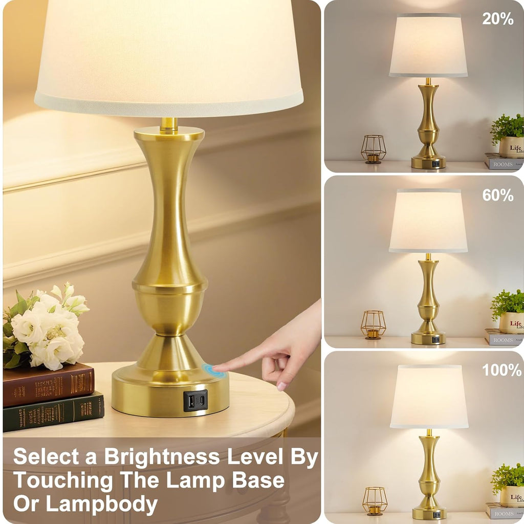 Dimmable Luxe Beige Bedside Lamp — 22" - View 6