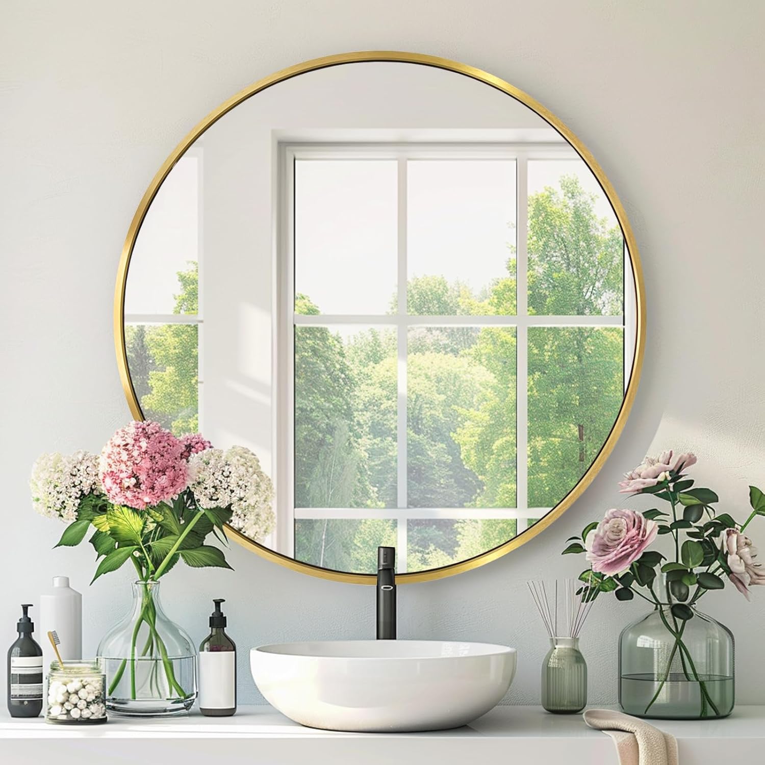 Round Black Mirror — 30" — Gold