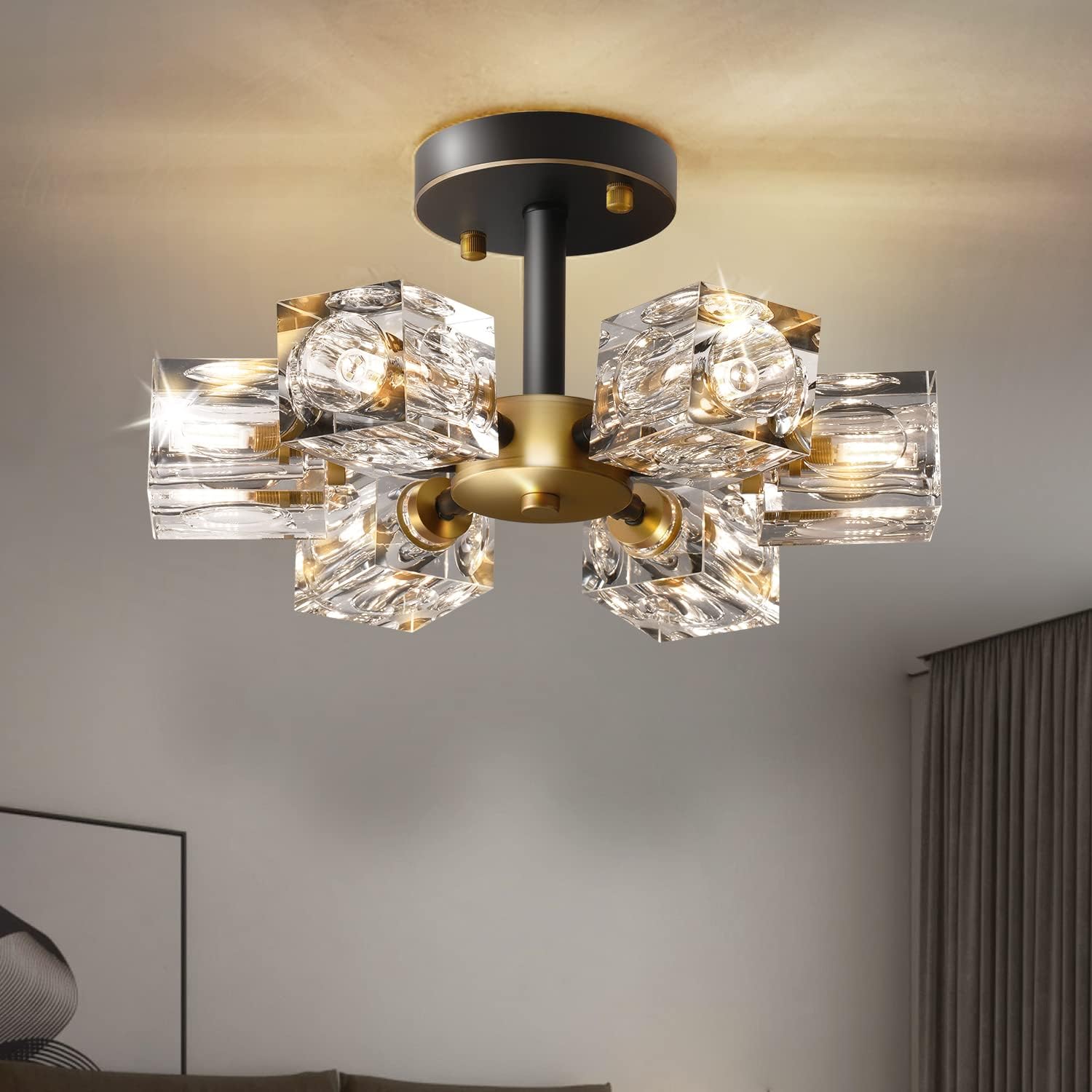 Adjustable Luxe Black Chandelier — 8-Light — Gold+Black (6-light)