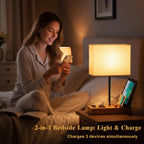 USB Charging Beige Bedside Lamp - View 4