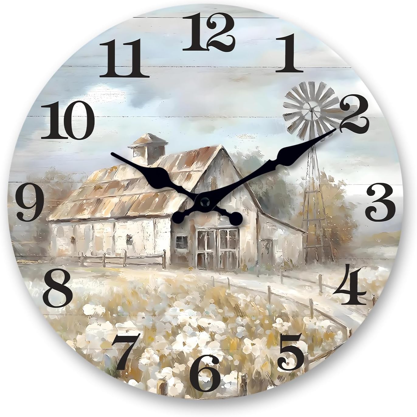 Battery Operated Farmhouse Beige Wall Clock — 16" — 14 Inch