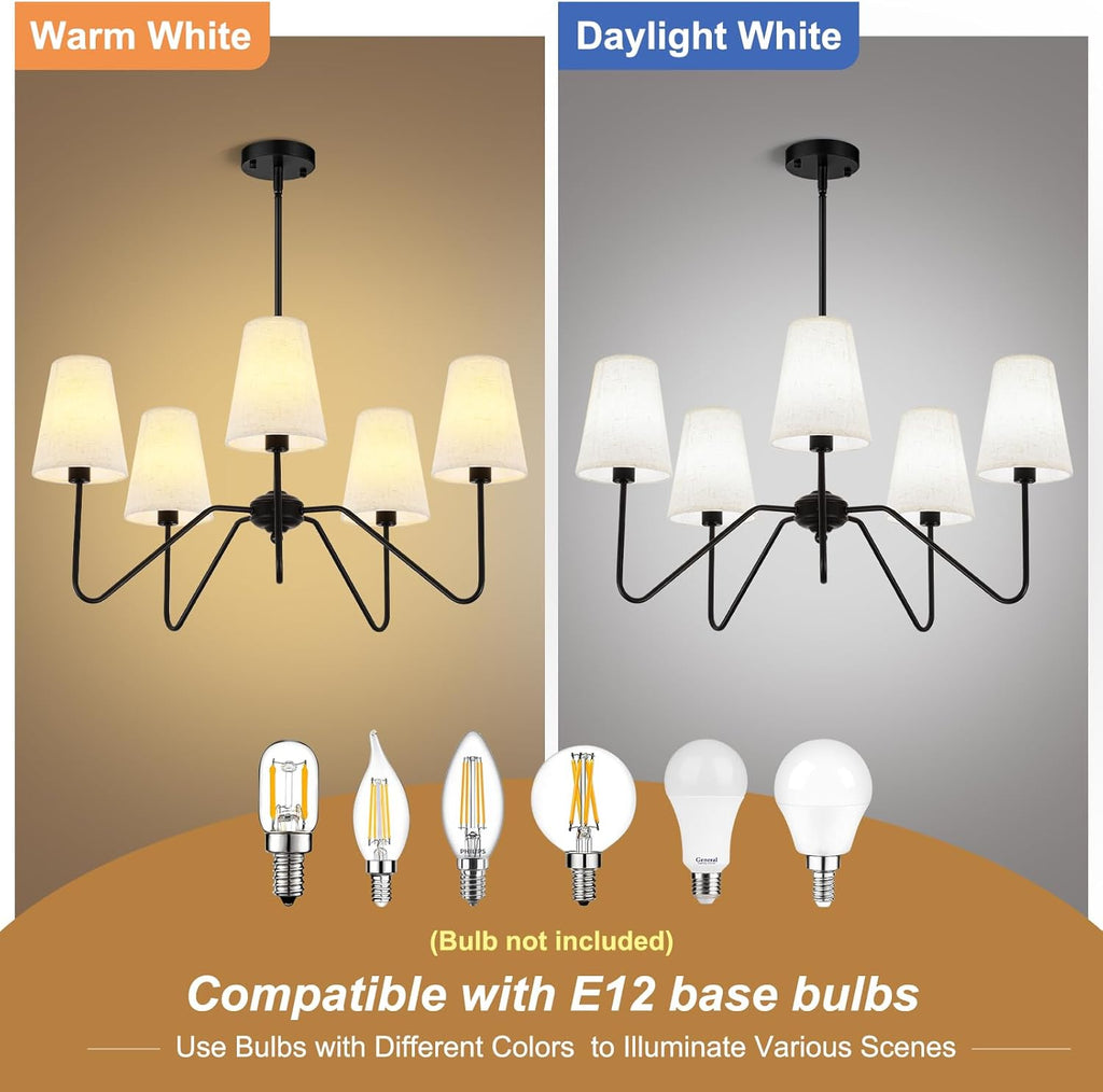 Adjustable Modern Black Chandelier — 5-Light - View 4