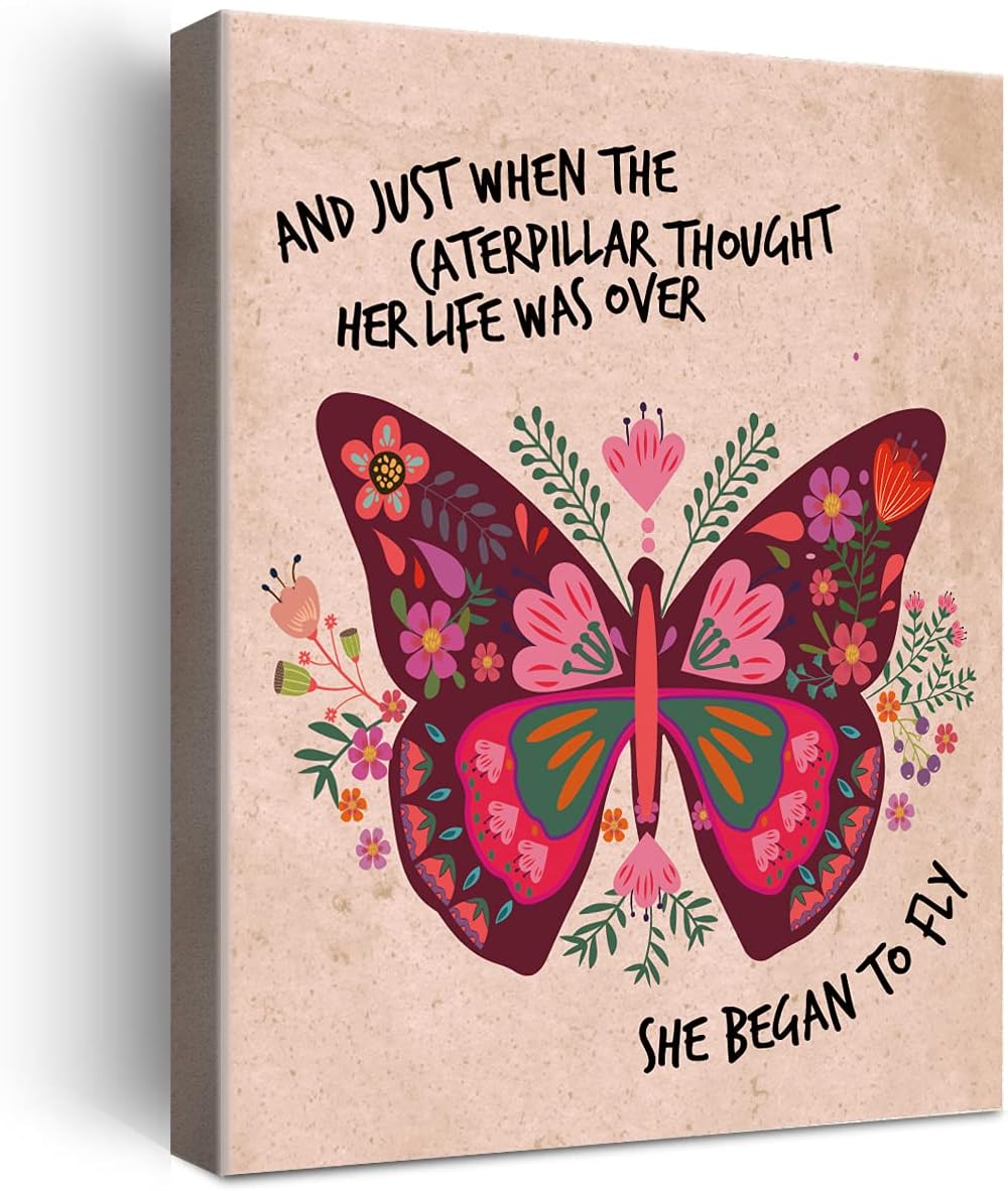 Boho Red Wall Decor — Flower Butterfly