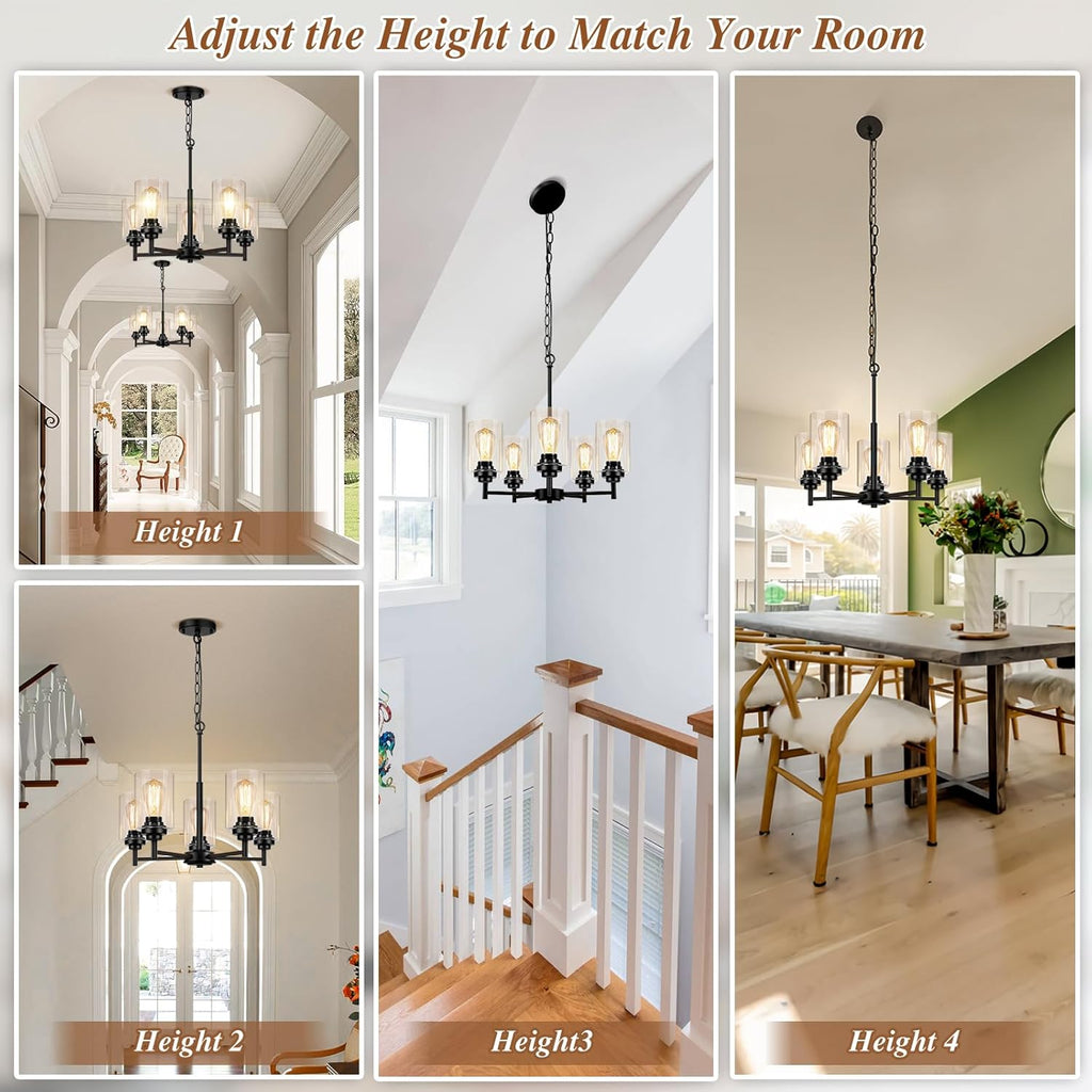 Adjustable Farmhouse Black Chandelier — 5-Light - View 6